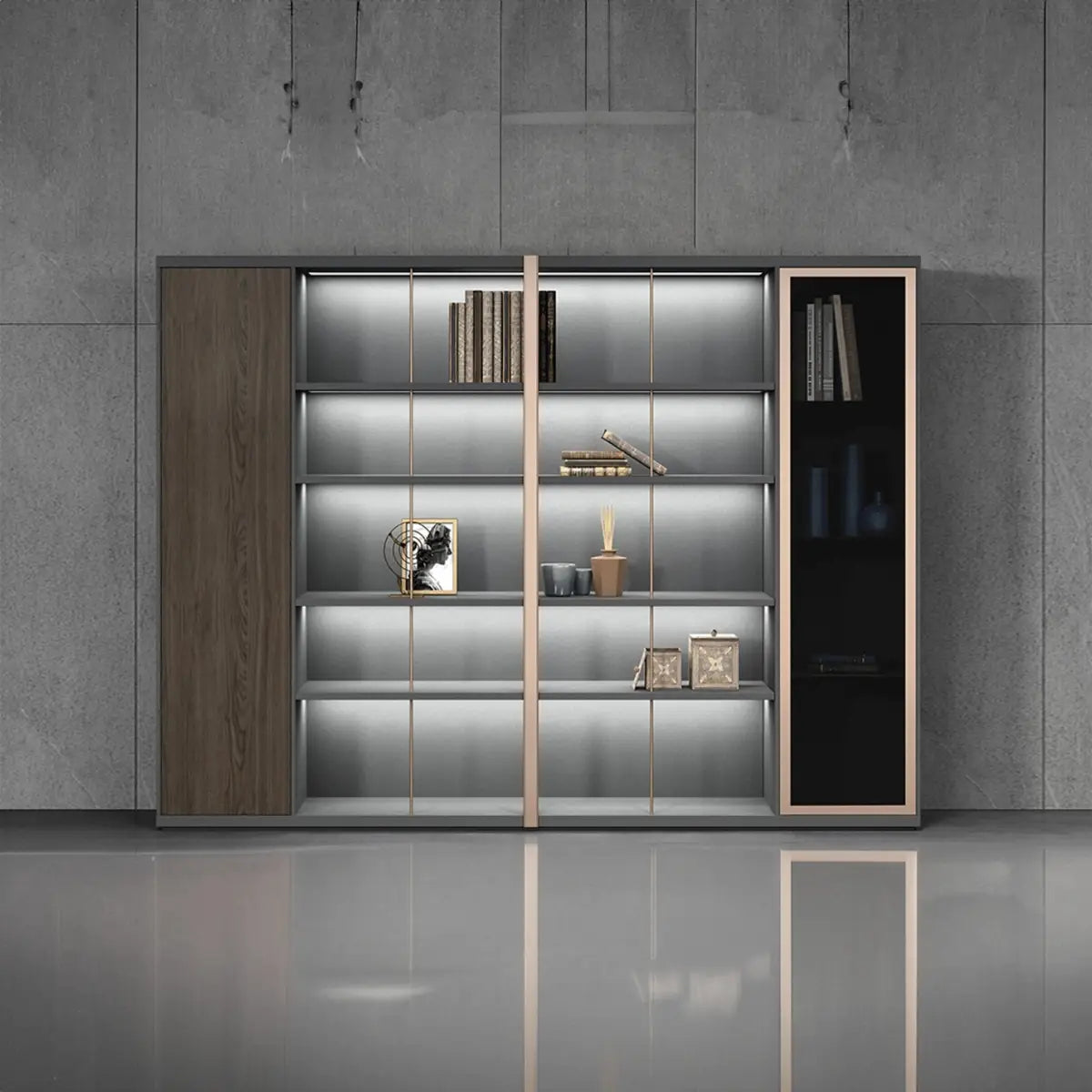 Keats · Office Library Shelves w/ Lighting, Suit Closet & Storage