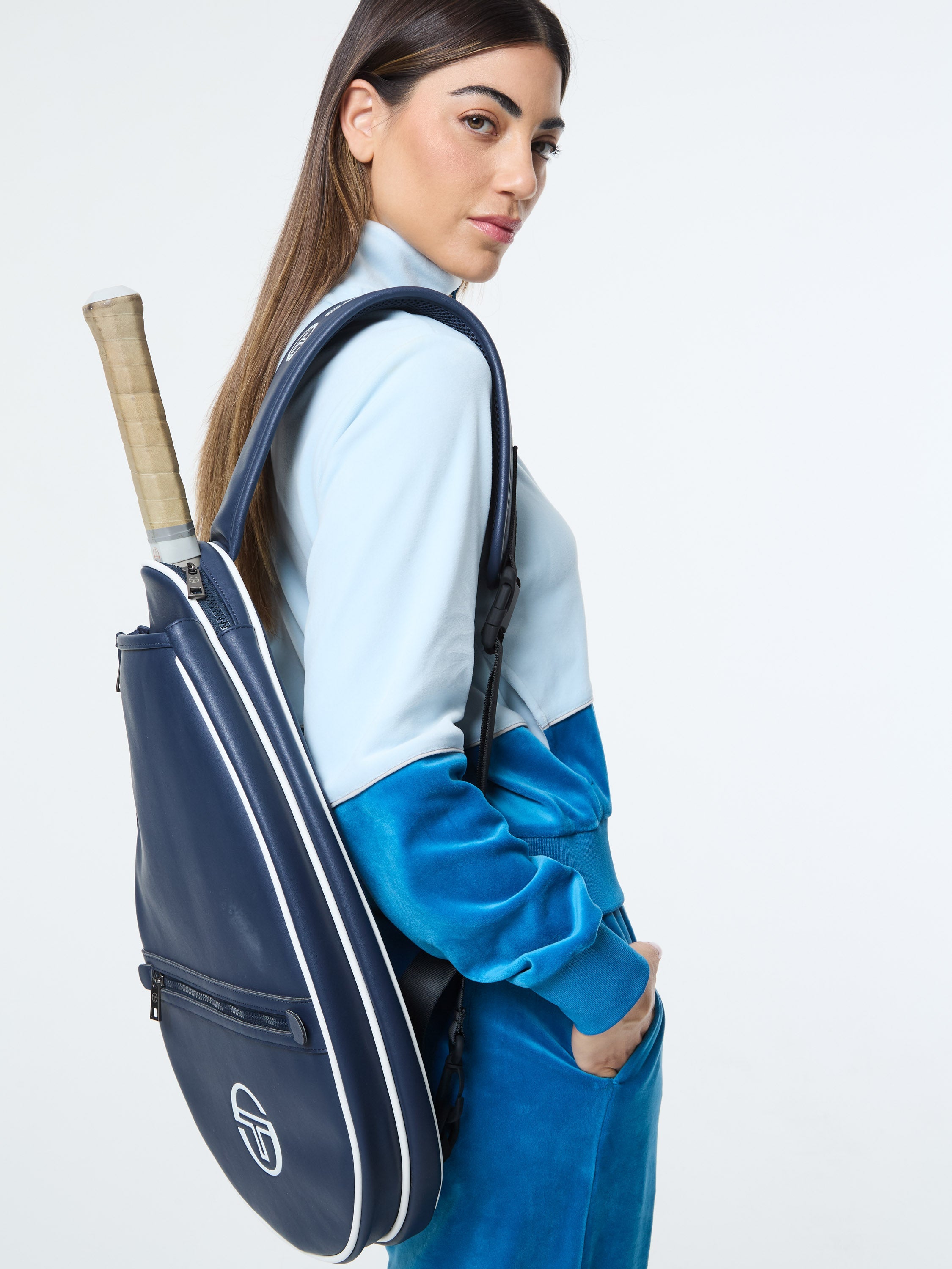 Lina Velour Track Jacket- Baby Blue