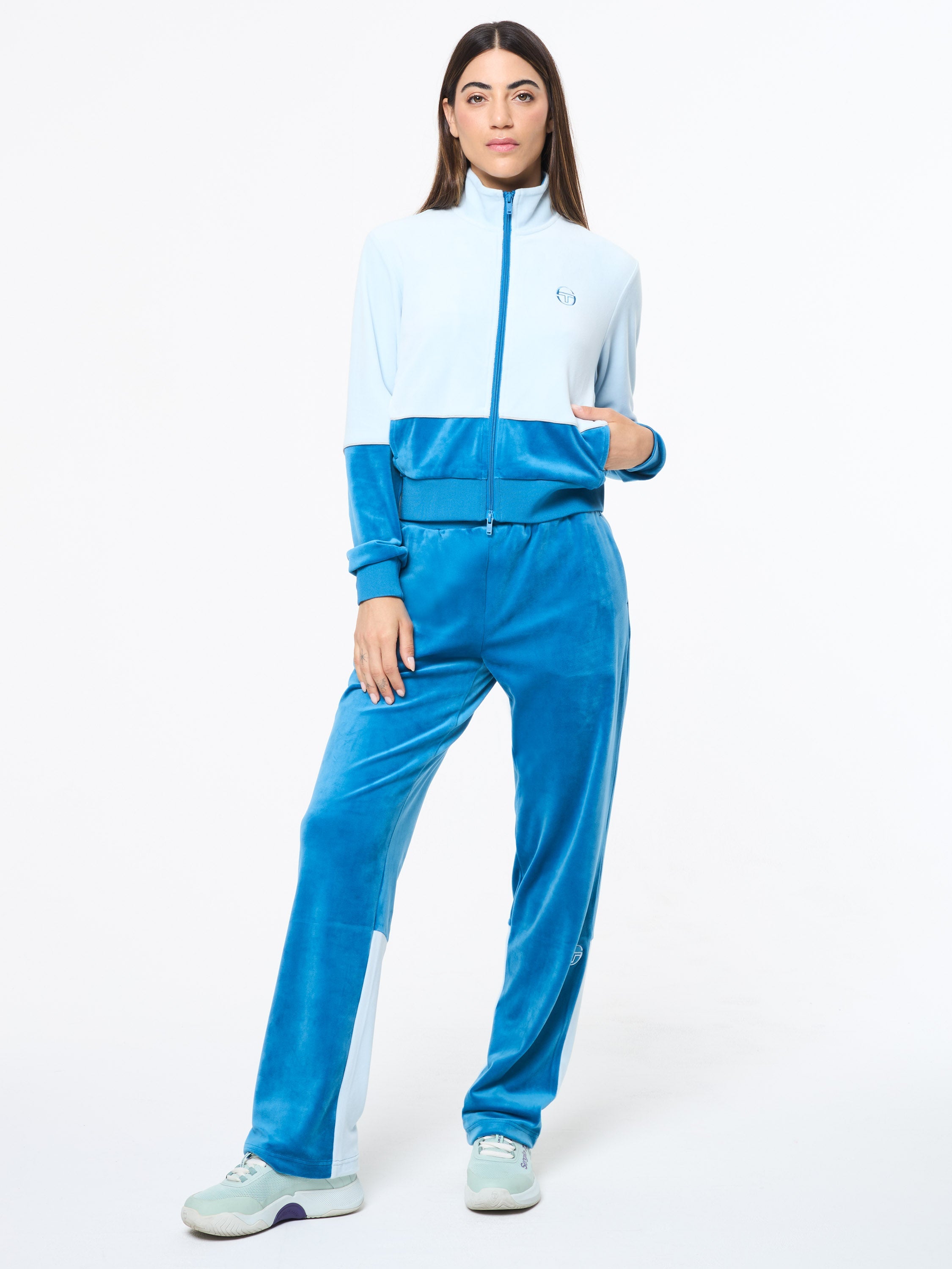 Lina Velour Track Jacket- Baby Blue