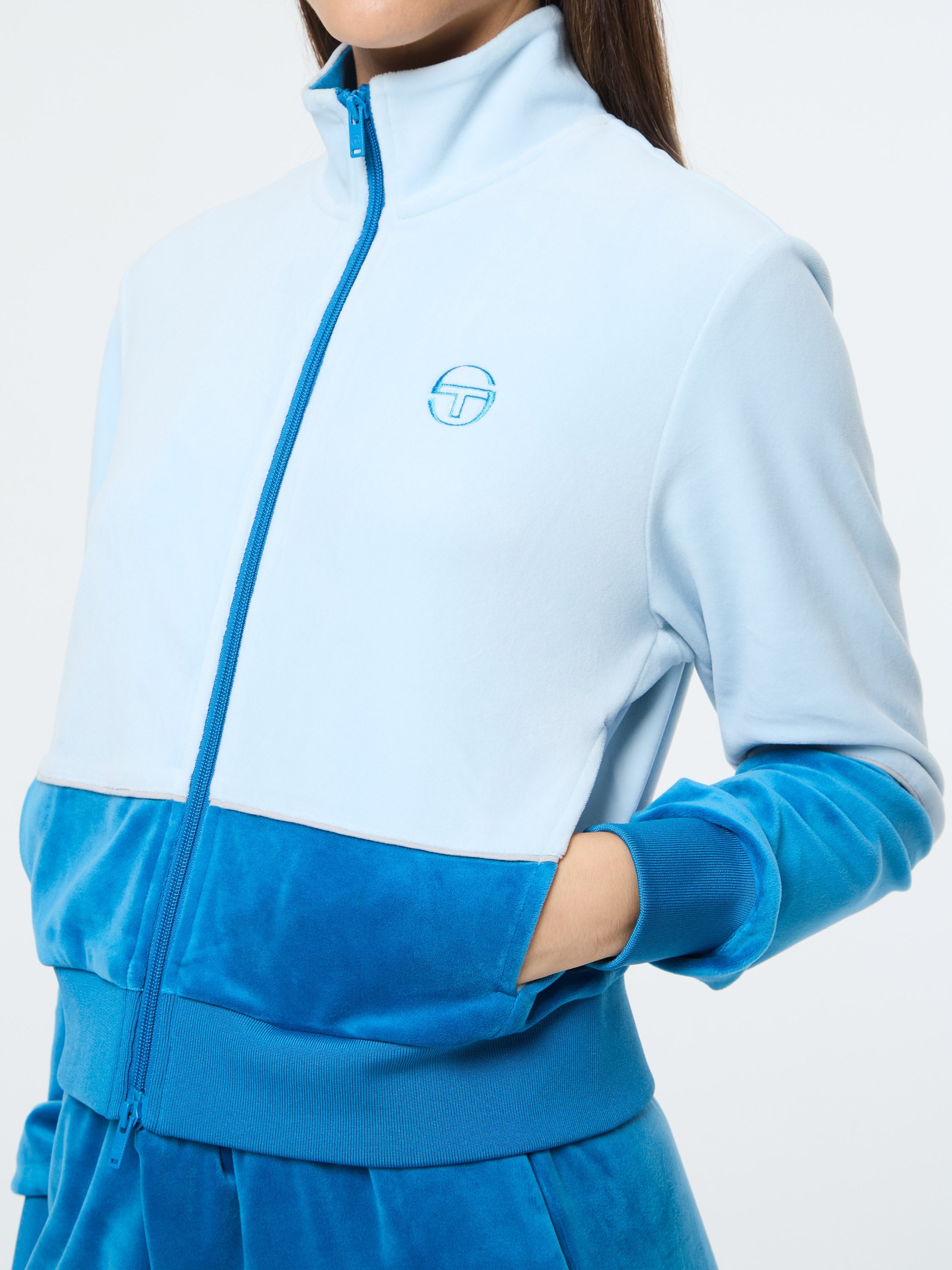 Lina Velour Track Jacket- Baby Blue
