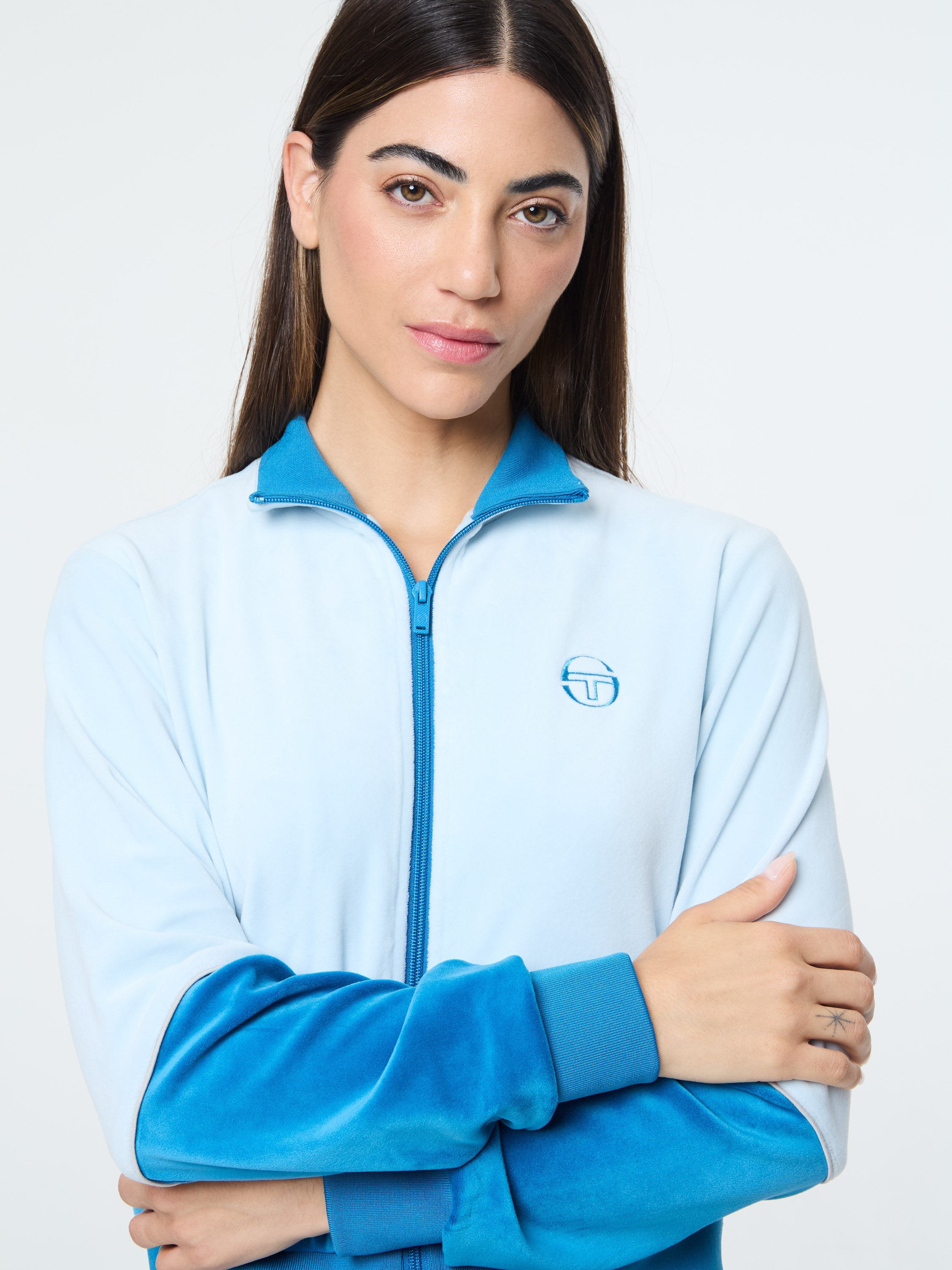 Lina Velour Track Jacket- Baby Blue