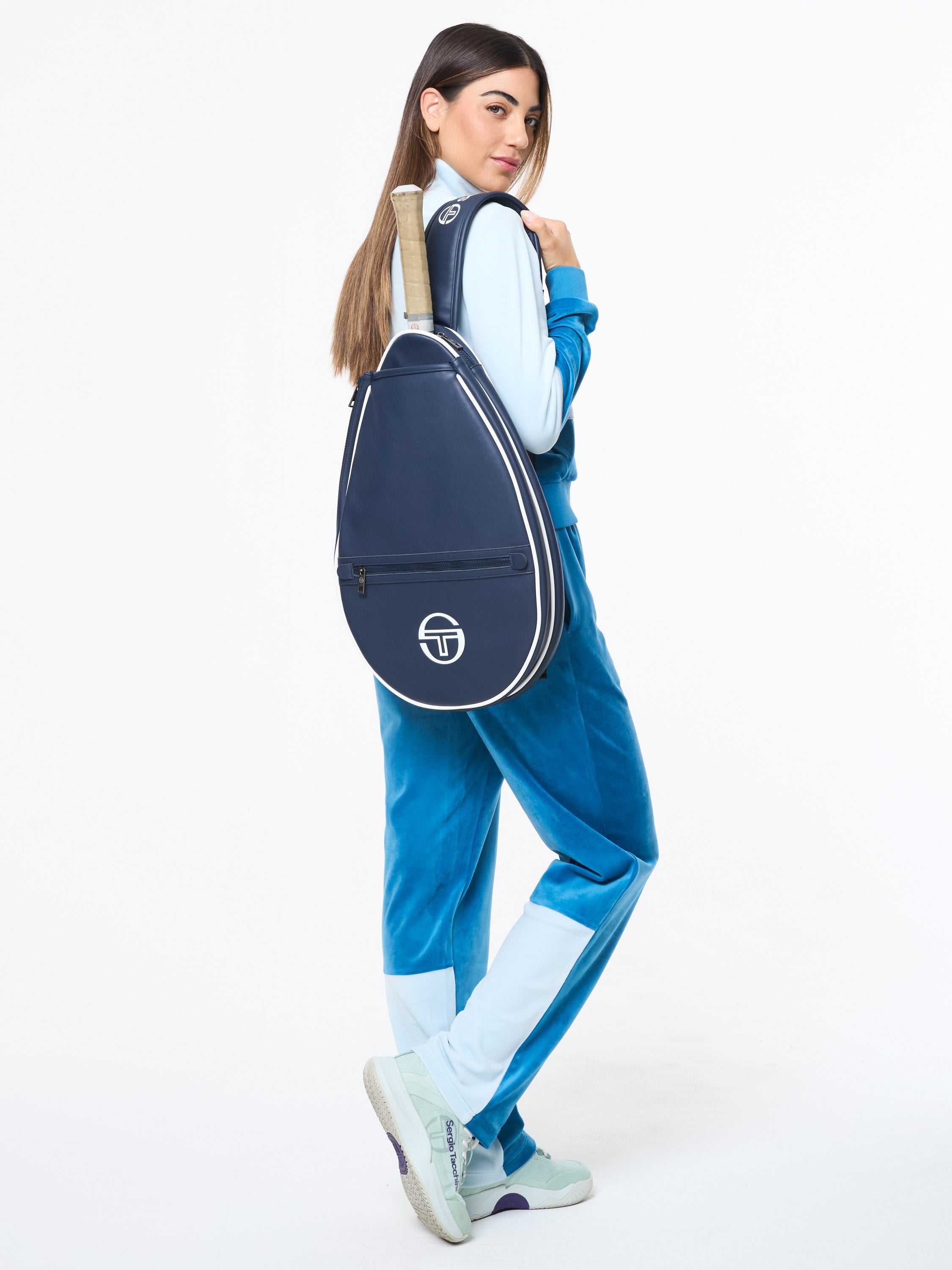 Lina Velour Track Jacket- Baby Blue
