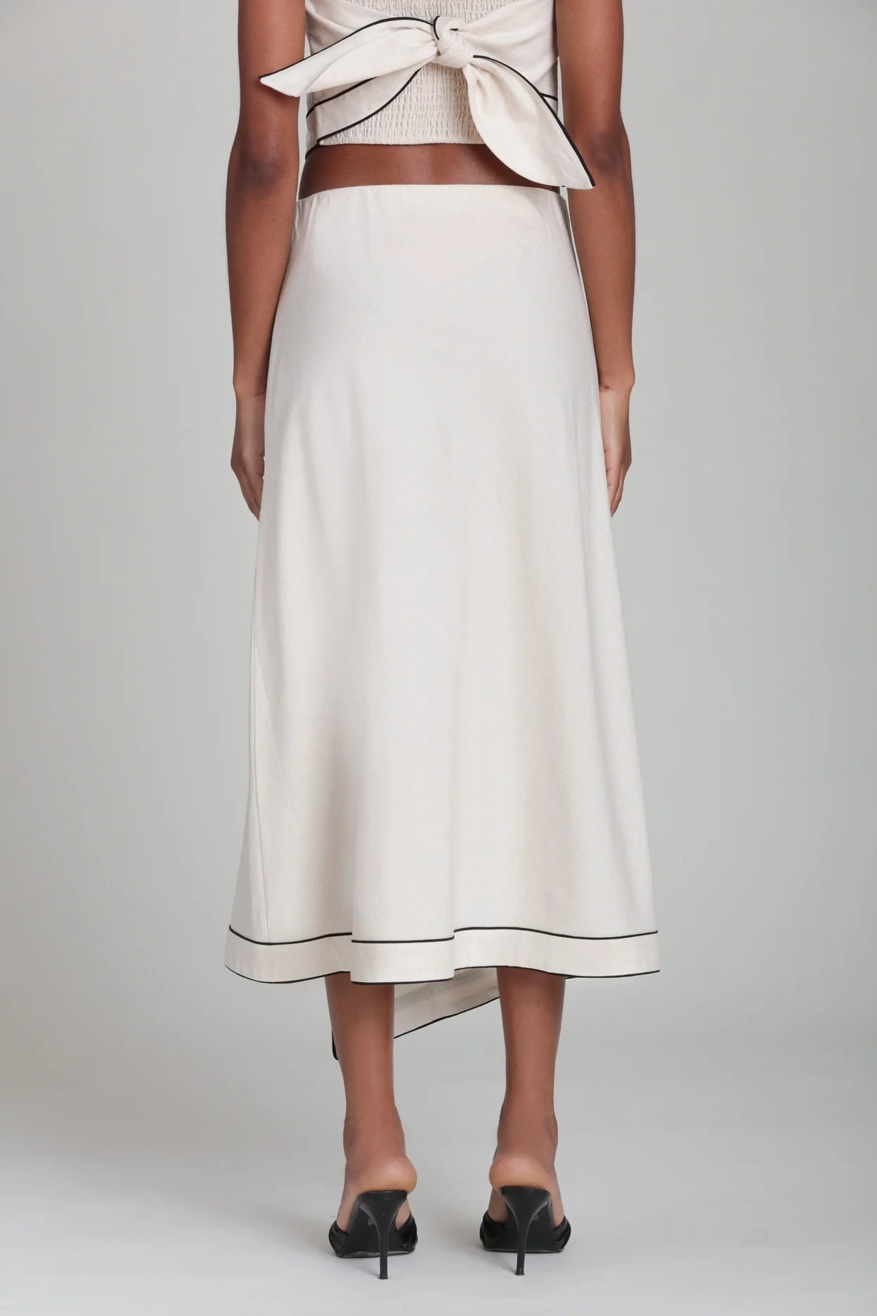Linen Blend Faux Wrap Maxi Slip Skirt