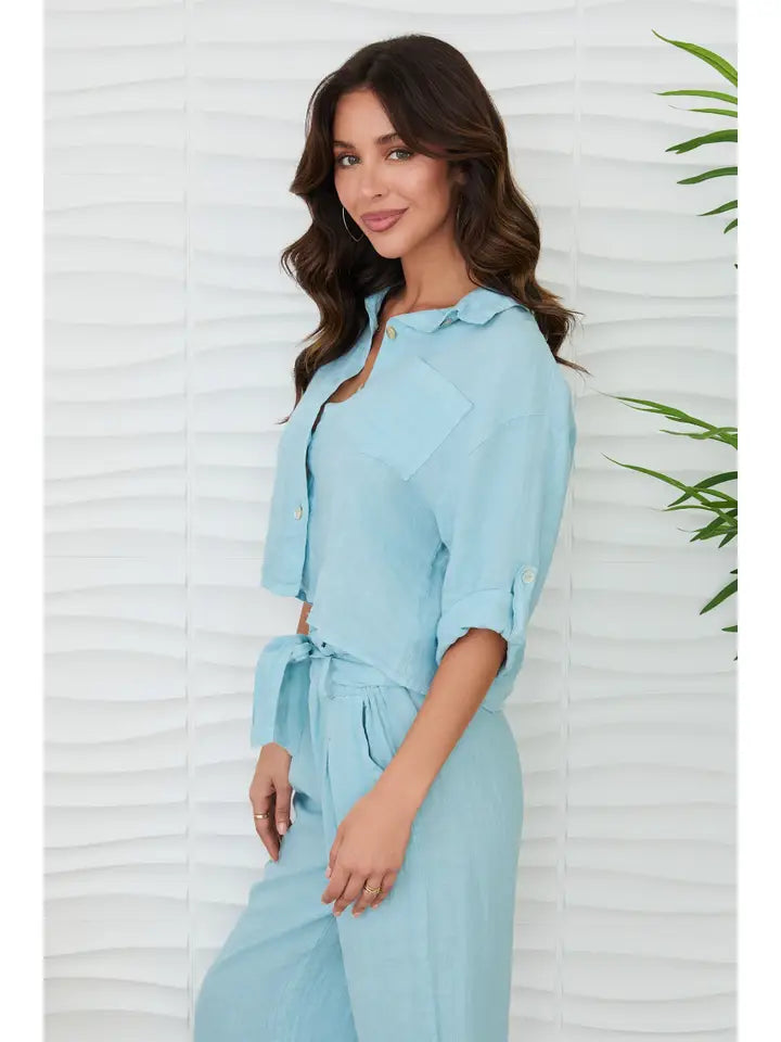 Linen Button Up Top with Front Pocket