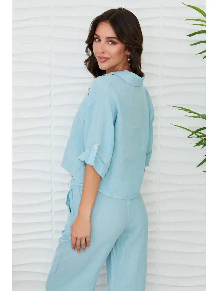 Linen Button Up Top with Front Pocket