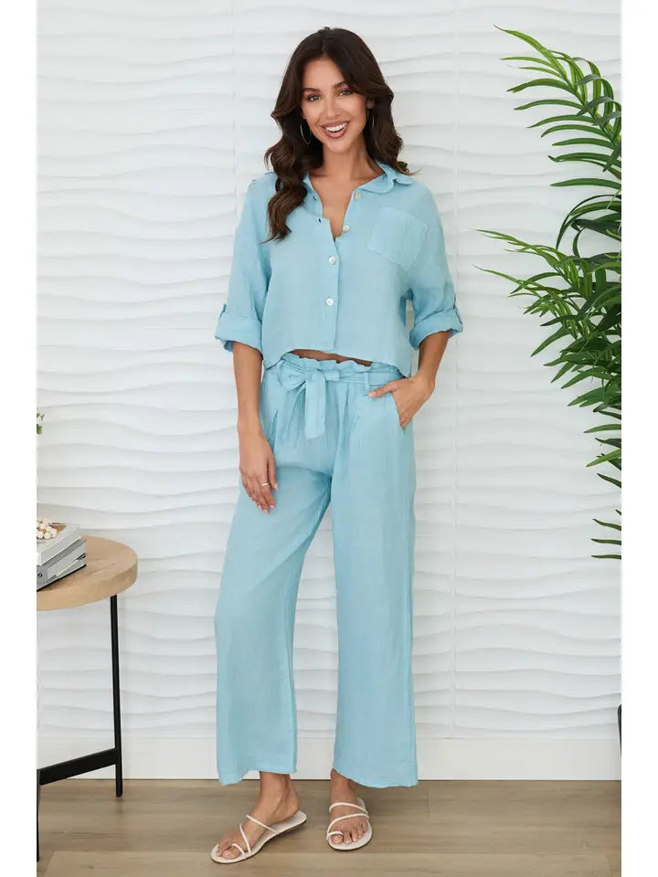 Linen Button Up Top with Front Pocket