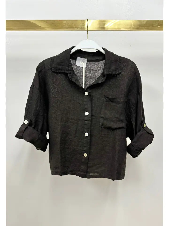 Linen Button Up Top with Front Pocket