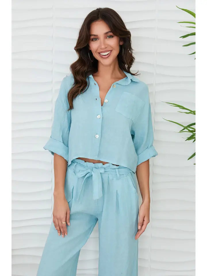 Linen Button Up Top with Front Pocket