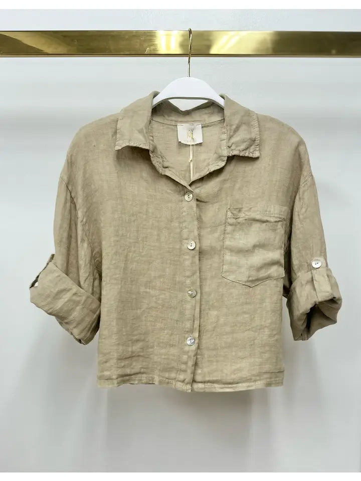 Linen Button Up Top with Front Pocket