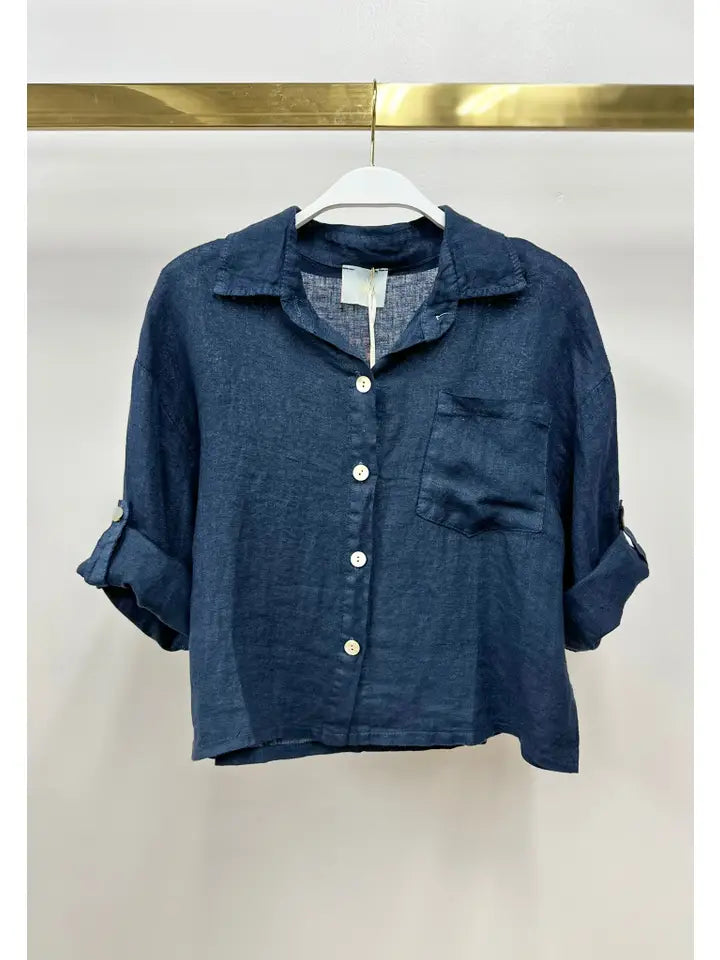 Linen Button Up Top with Front Pocket