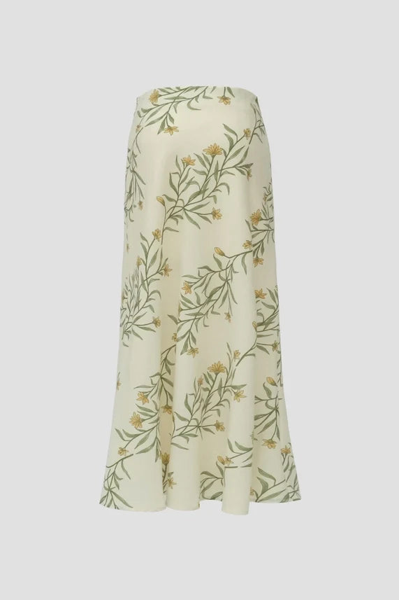 Linen Floral Print Maxi Skirt