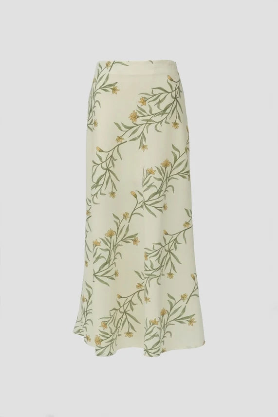 Linen Floral Print Maxi Skirt