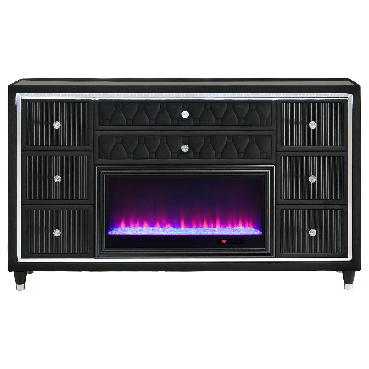 Lorient 8-drawer LED Bedroom Flame Box Dresser Black