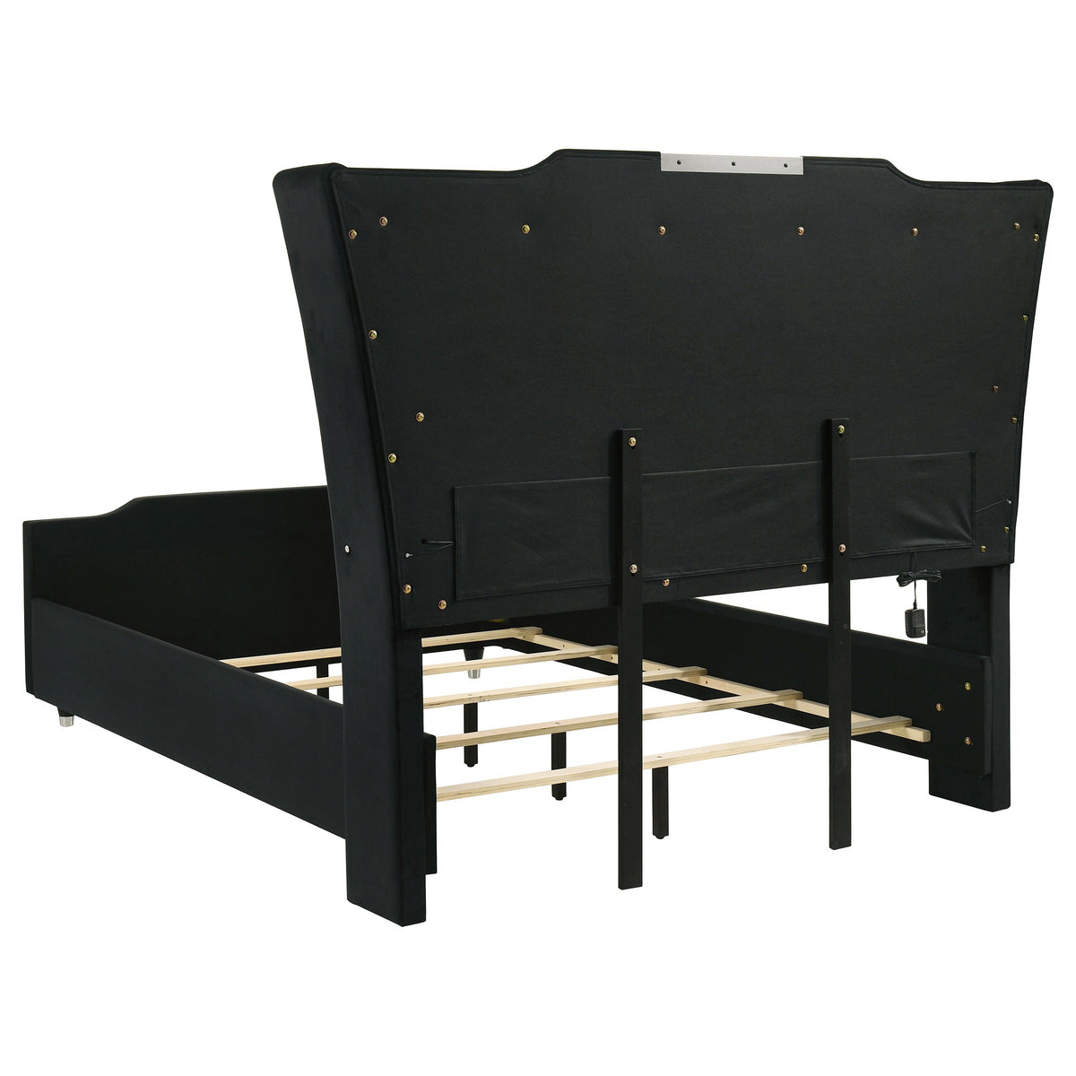 Lorient Queen LED Upholstered Wingback Bed Black