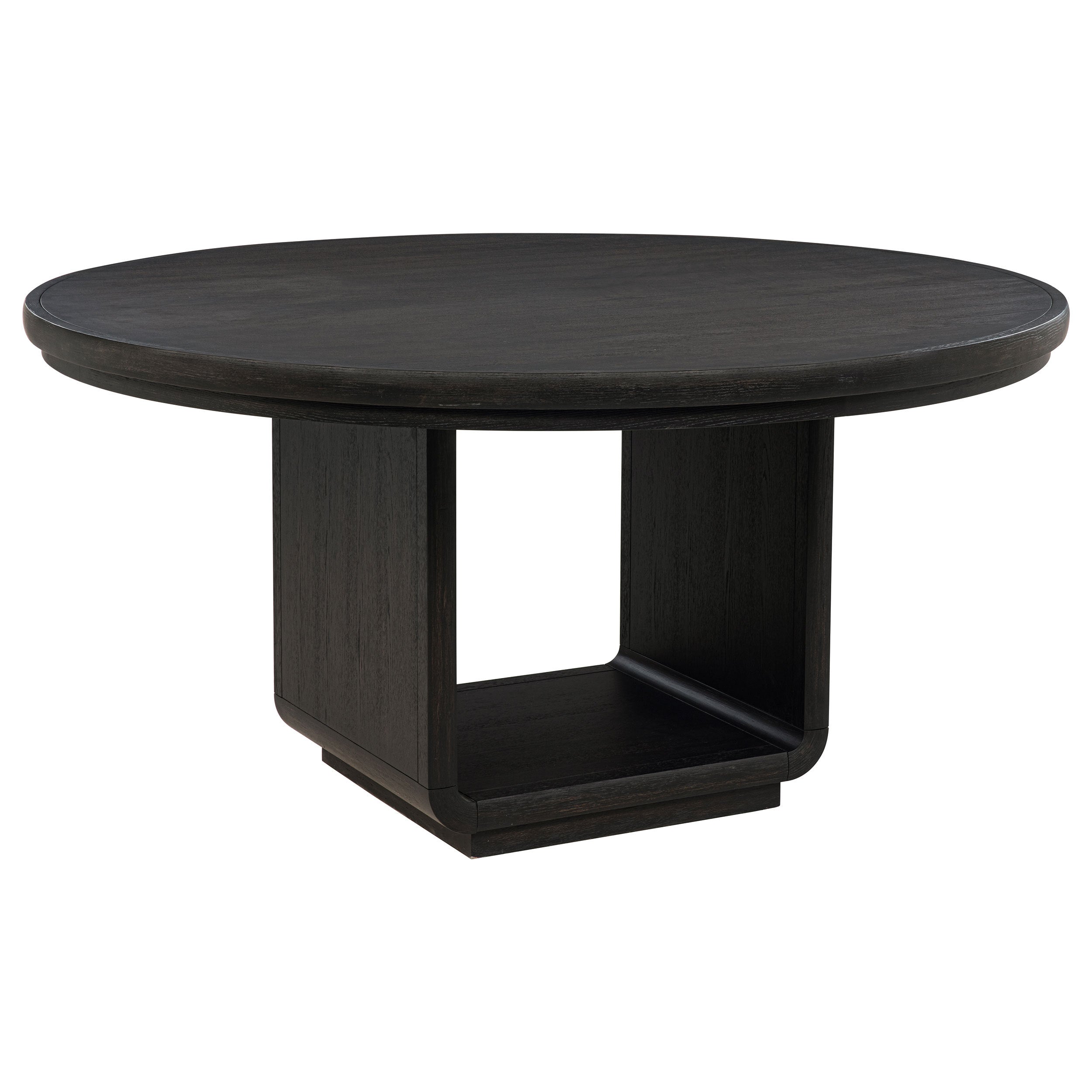 Luna 7-Piece Round Dining Set – Burnished Black Pedestal Table with Cream Upholstered Arm Chairs