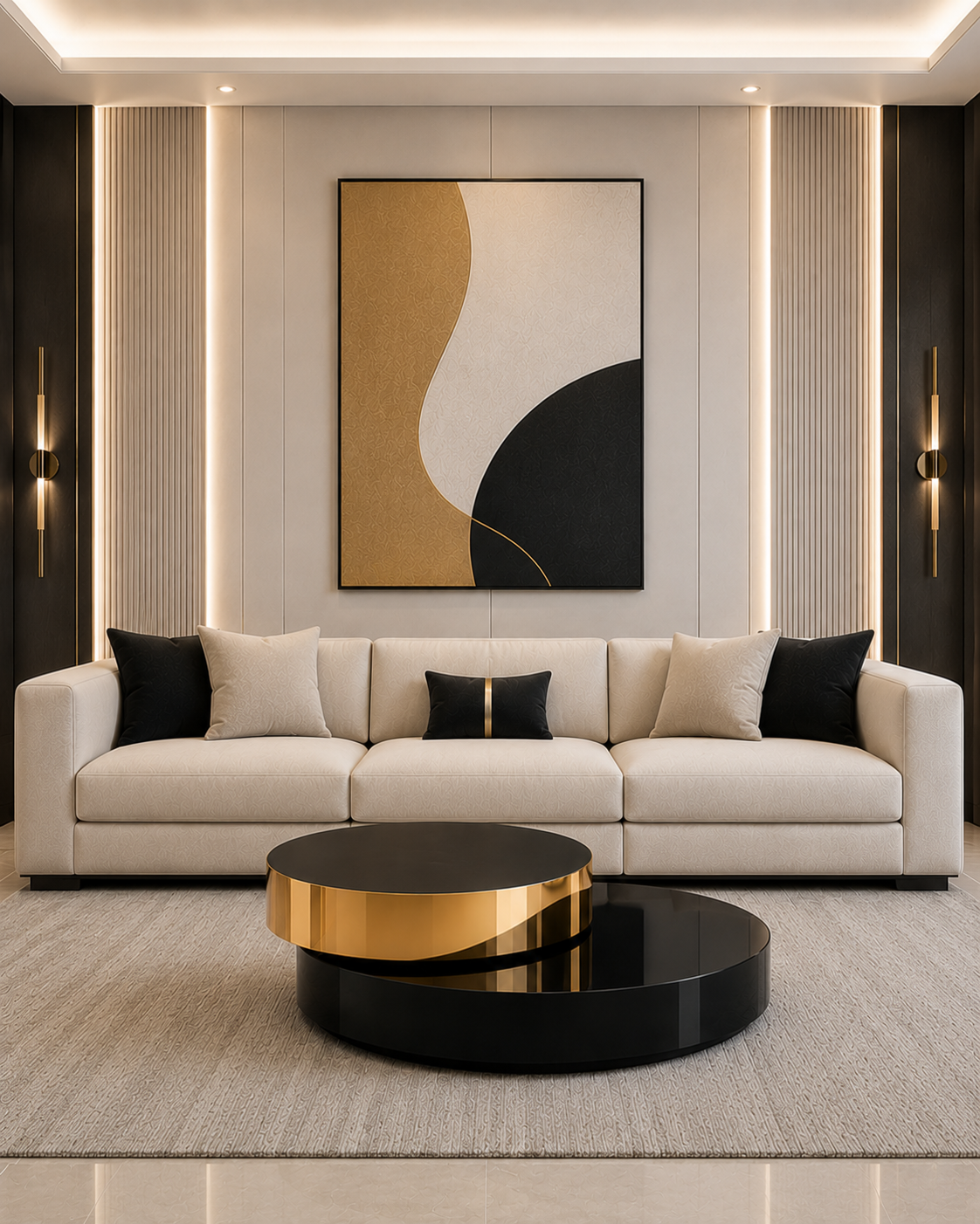 Luxe Black & Gold Two Tier Round Coffee Table
