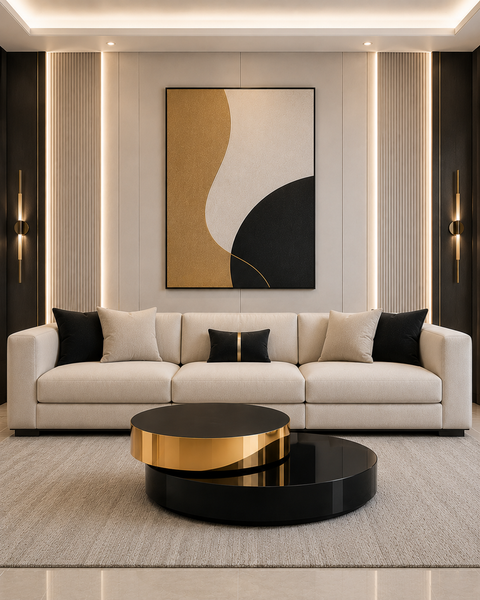 Luxe Black & Gold Two Tier Round Coffee Table