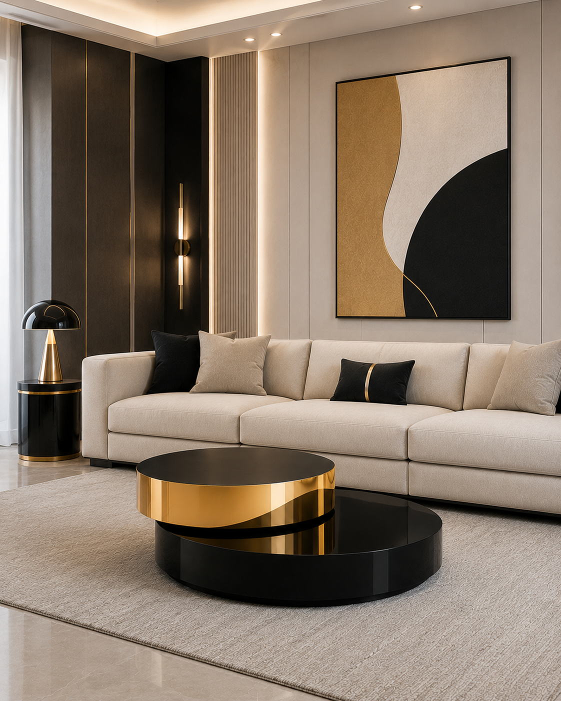 Luxe Black & Gold Two Tier Round Coffee Table