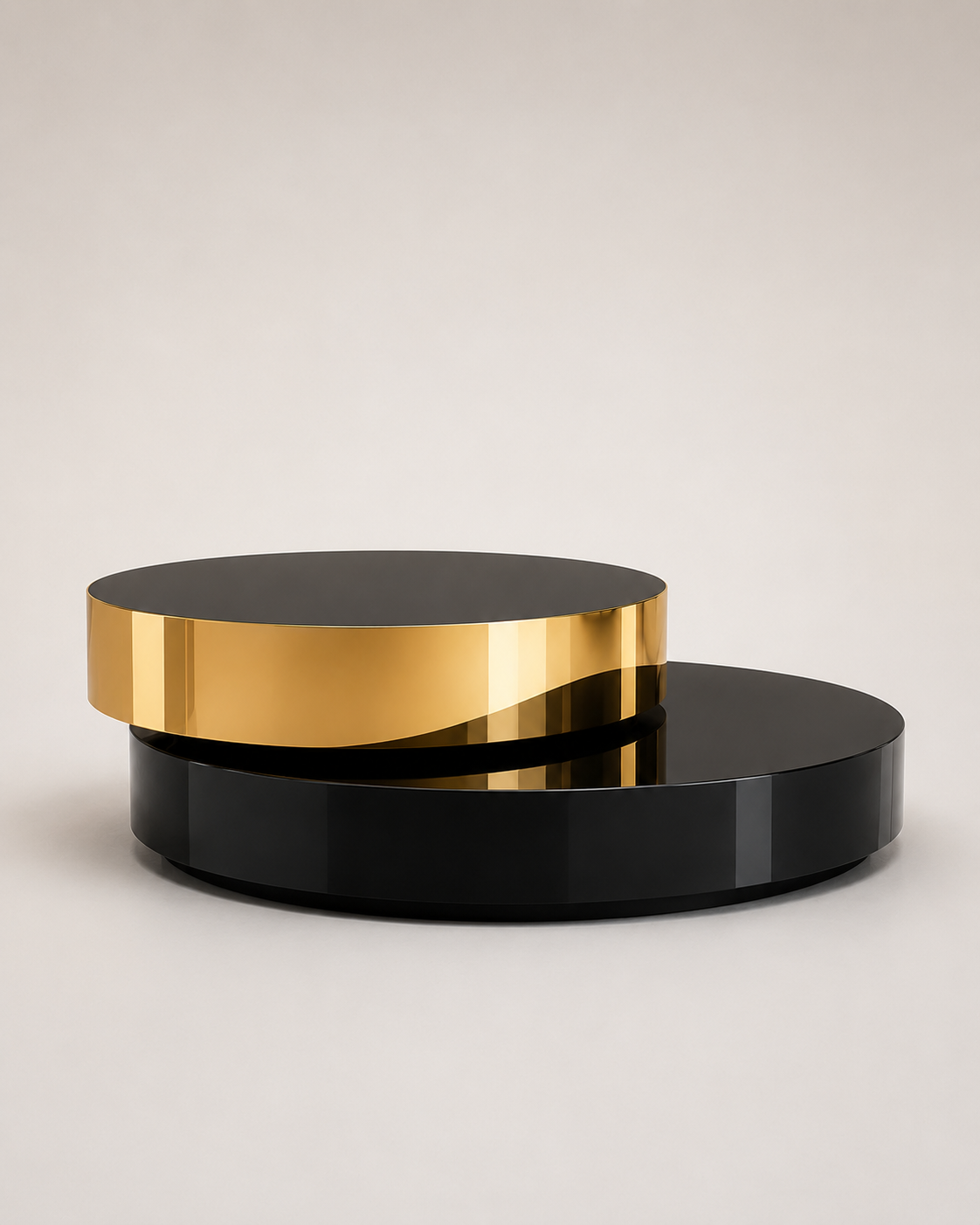 Luxe Black & Gold Two Tier Round Coffee Table