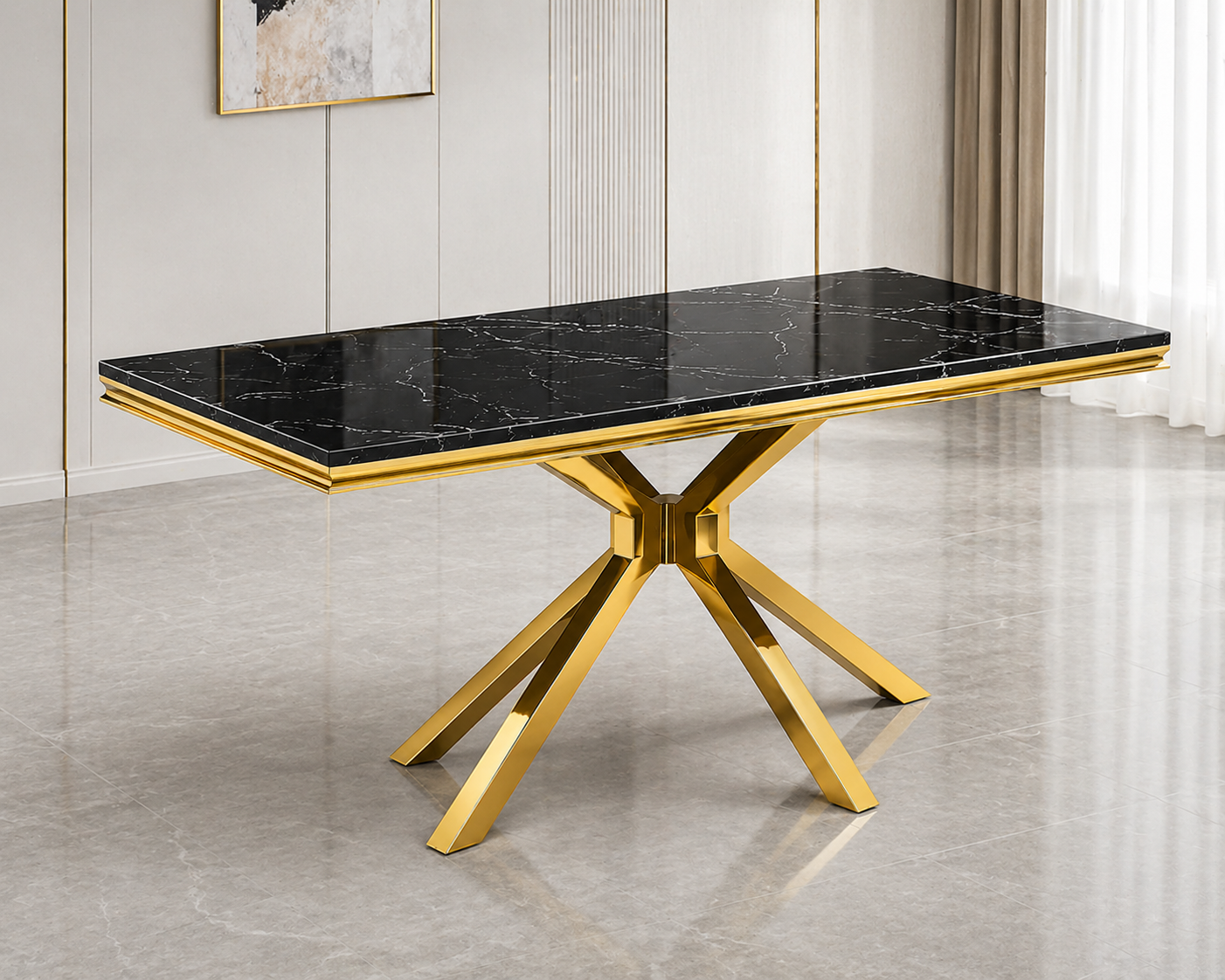 Luxora Marble & Steel Dining Table