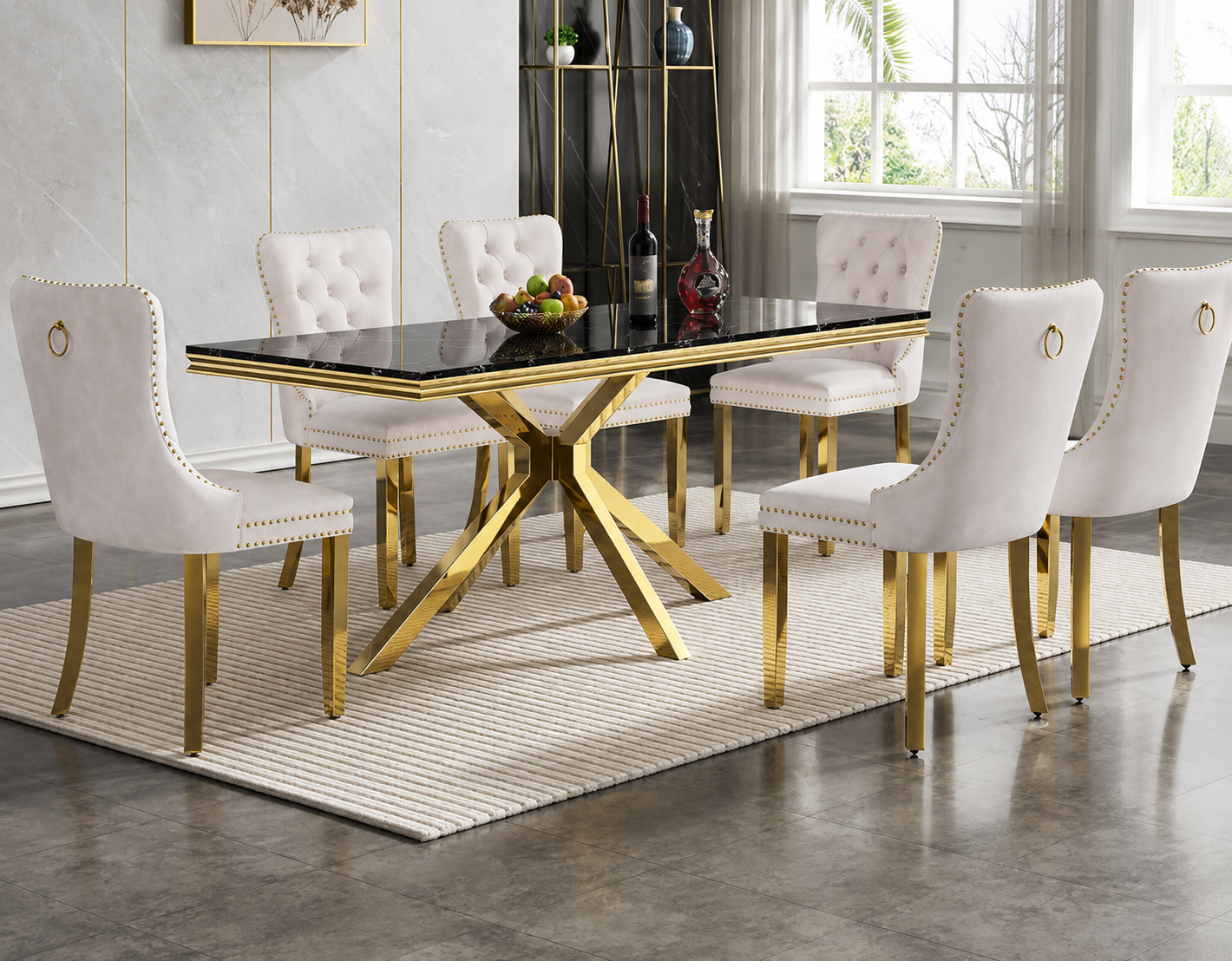 Luxora Marble & Steel Dining Table