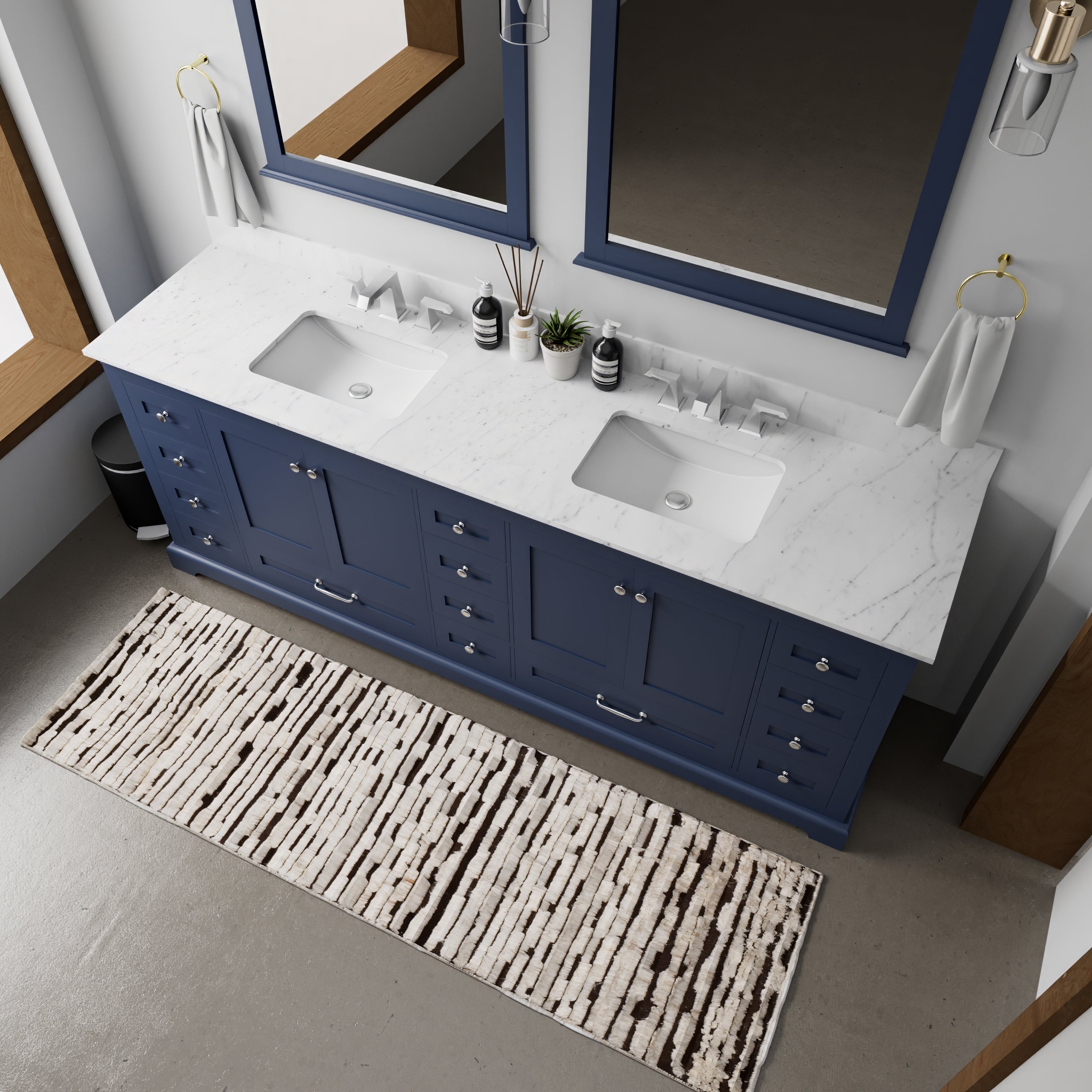 Luxury Marble Top Bathroom Vanity with Faucet – Navy Blue