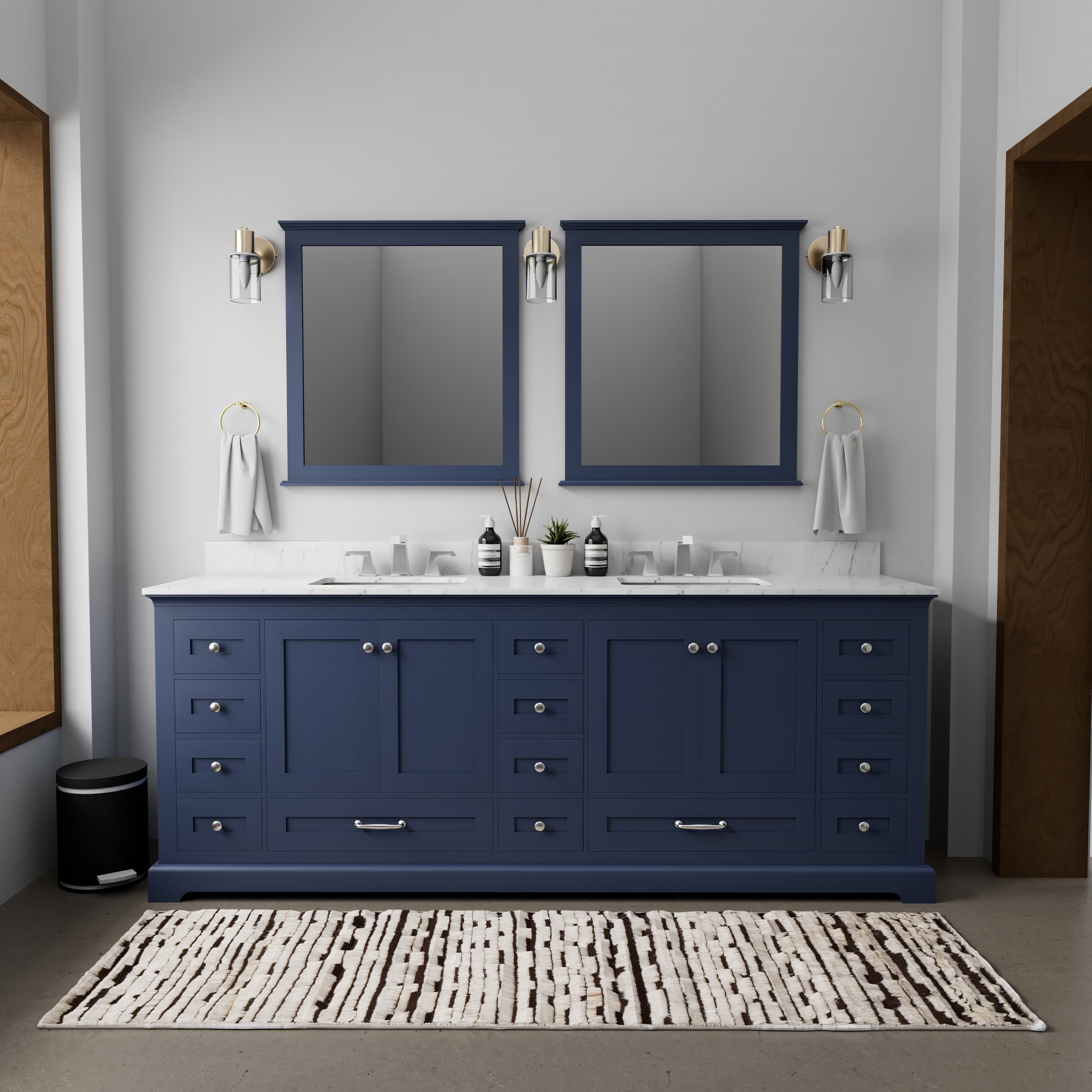 Luxury Marble Top Bathroom Vanity with Faucet – Navy Blue