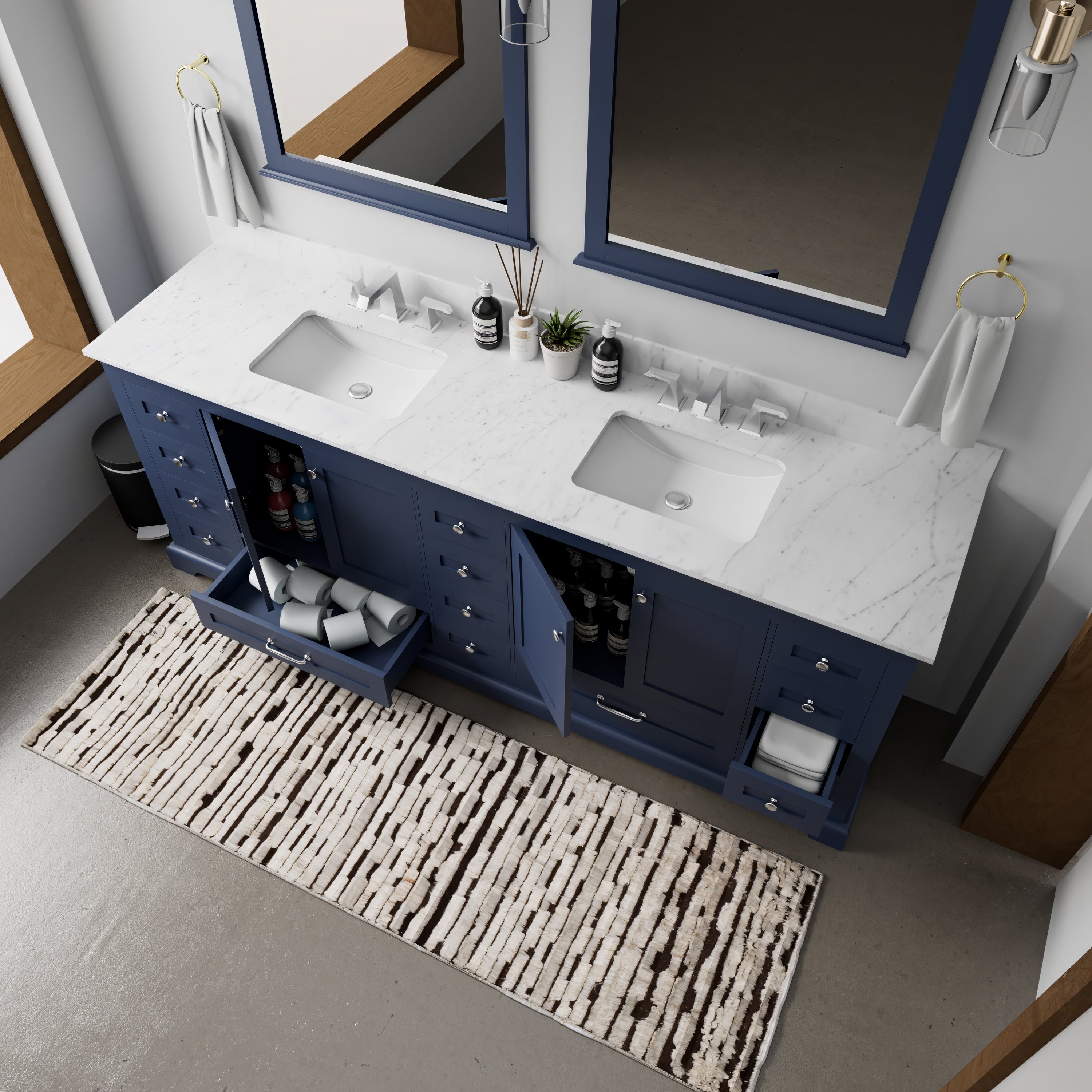 Luxury Marble Top Bathroom Vanity with Faucet – Navy Blue