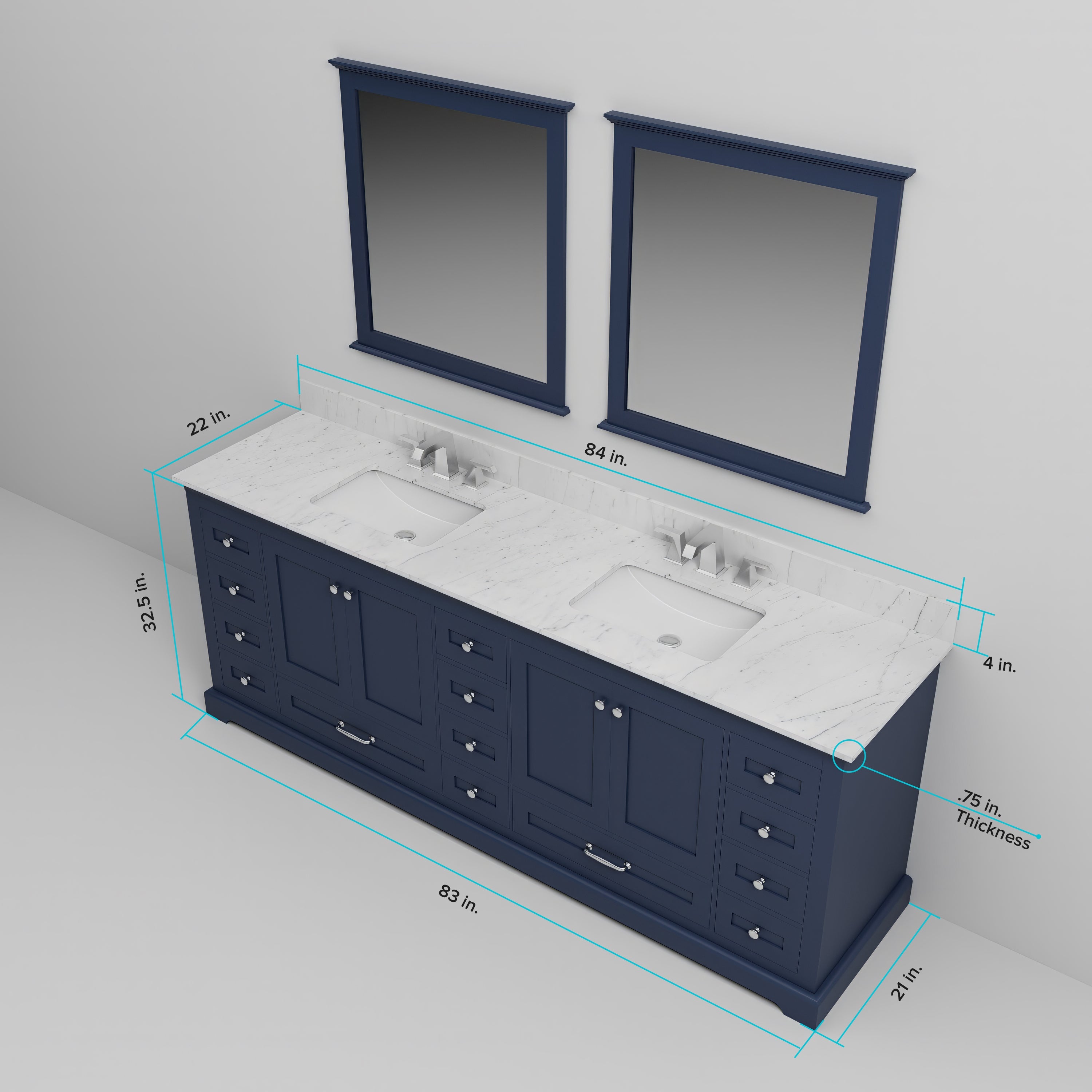 Luxury Marble Top Bathroom Vanity with Faucet – Navy Blue