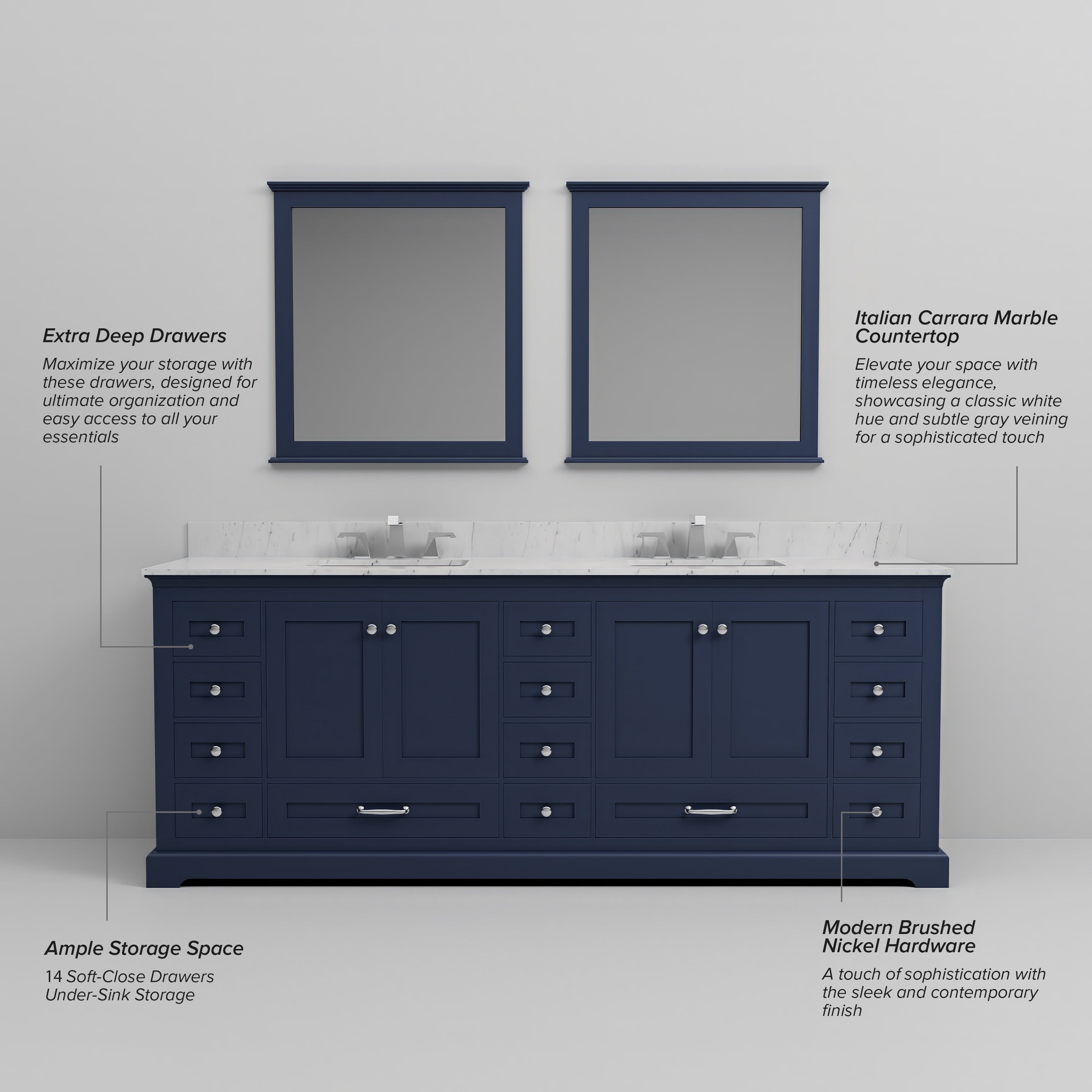 Luxury Marble Top Bathroom Vanity with Faucet – Navy Blue