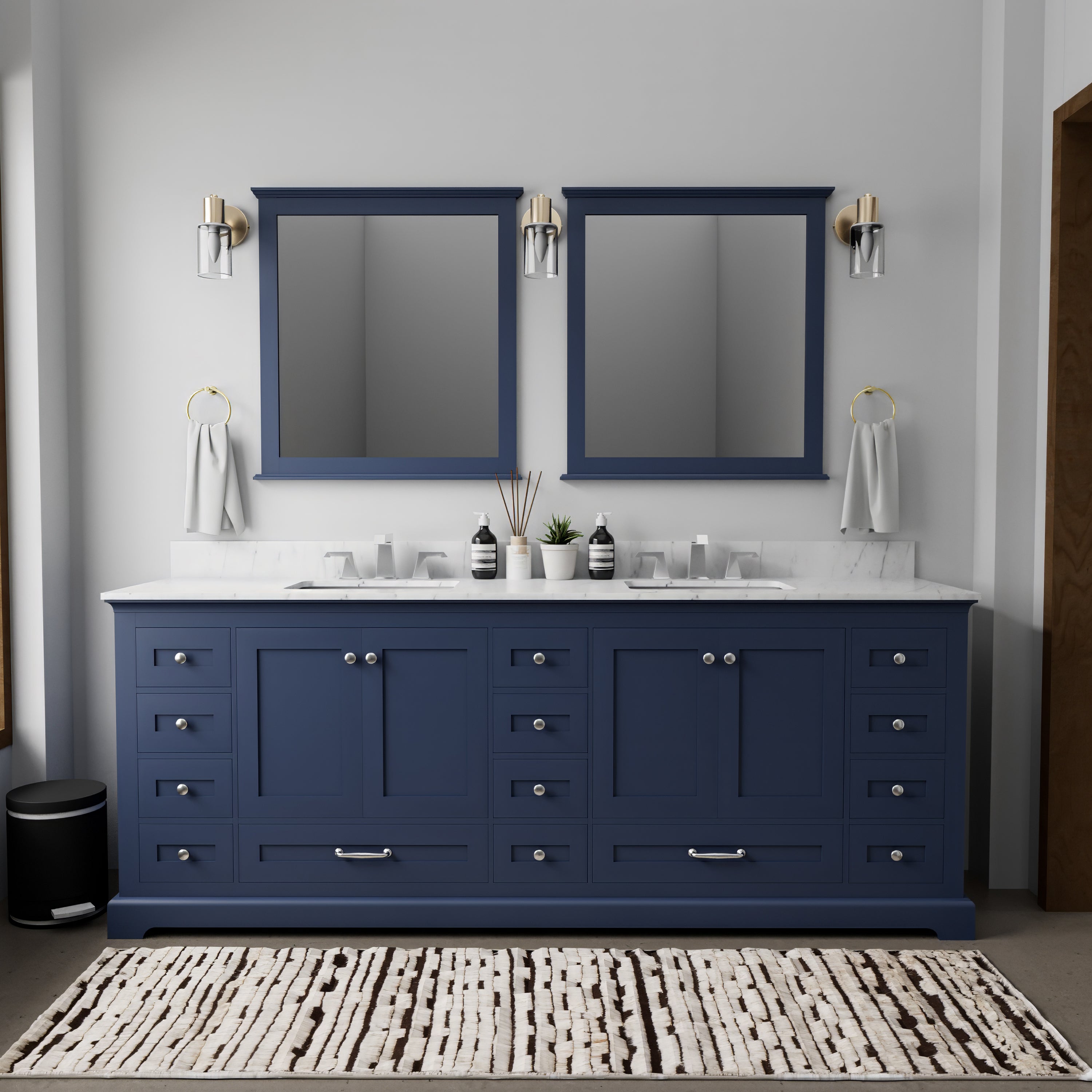 Luxury Marble Top Bathroom Vanity with Faucet – Navy Blue