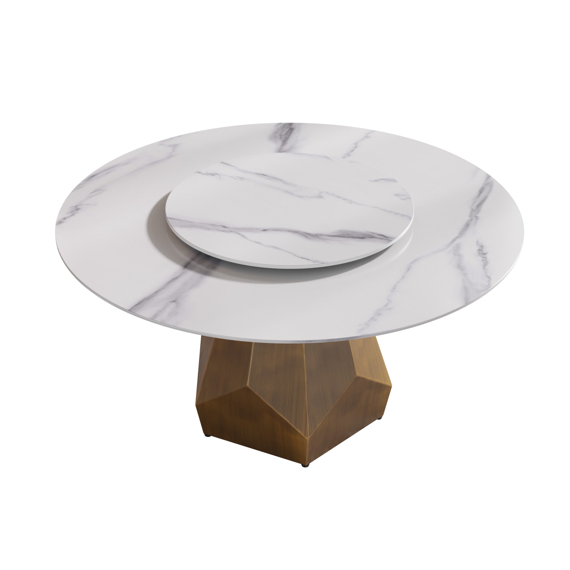 Luxury Round Marble Dining Table Set with Rotating Turntable & 6 Chairs