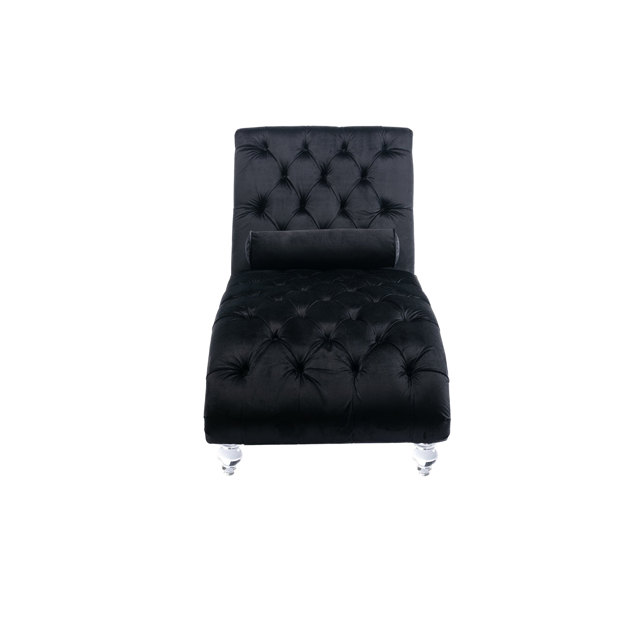 Luxury Tufted Black Velvet Lounge Chair Matching Accent Pillow