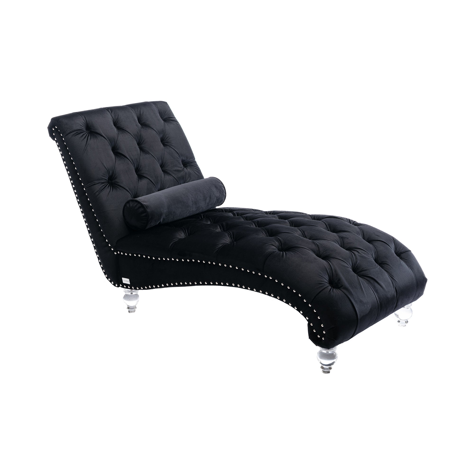 Luxury Tufted Black Velvet Lounge Chair Matching Accent Pillow
