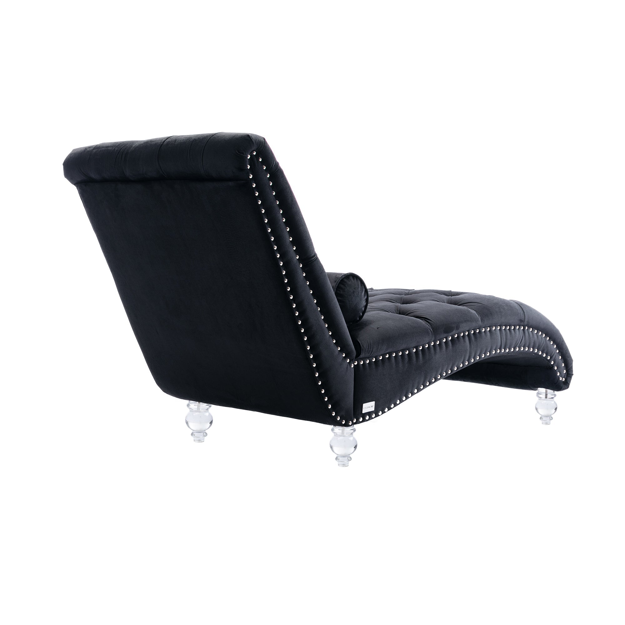 Luxury Tufted Black Velvet Lounge Chair Matching Accent Pillow