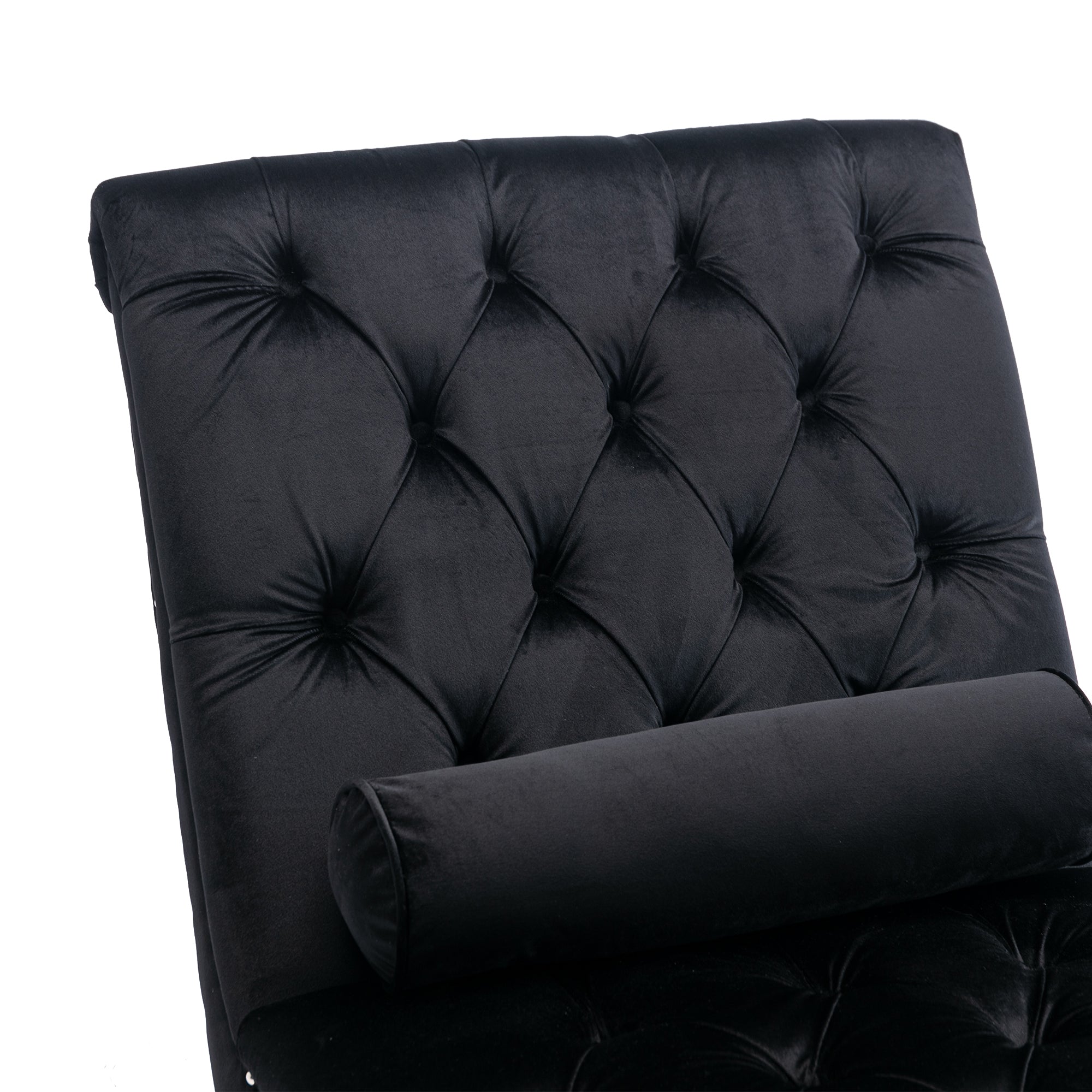 Luxury Tufted Black Velvet Lounge Chair Matching Accent Pillow