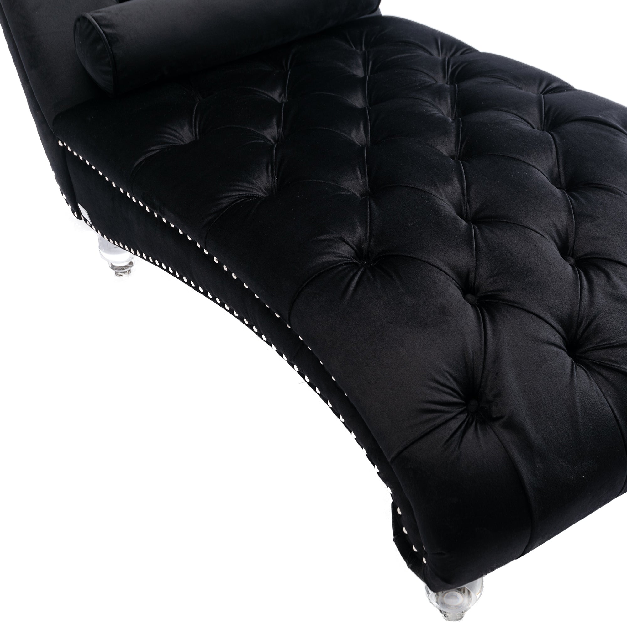 Luxury Tufted Black Velvet Lounge Chair Matching Accent Pillow