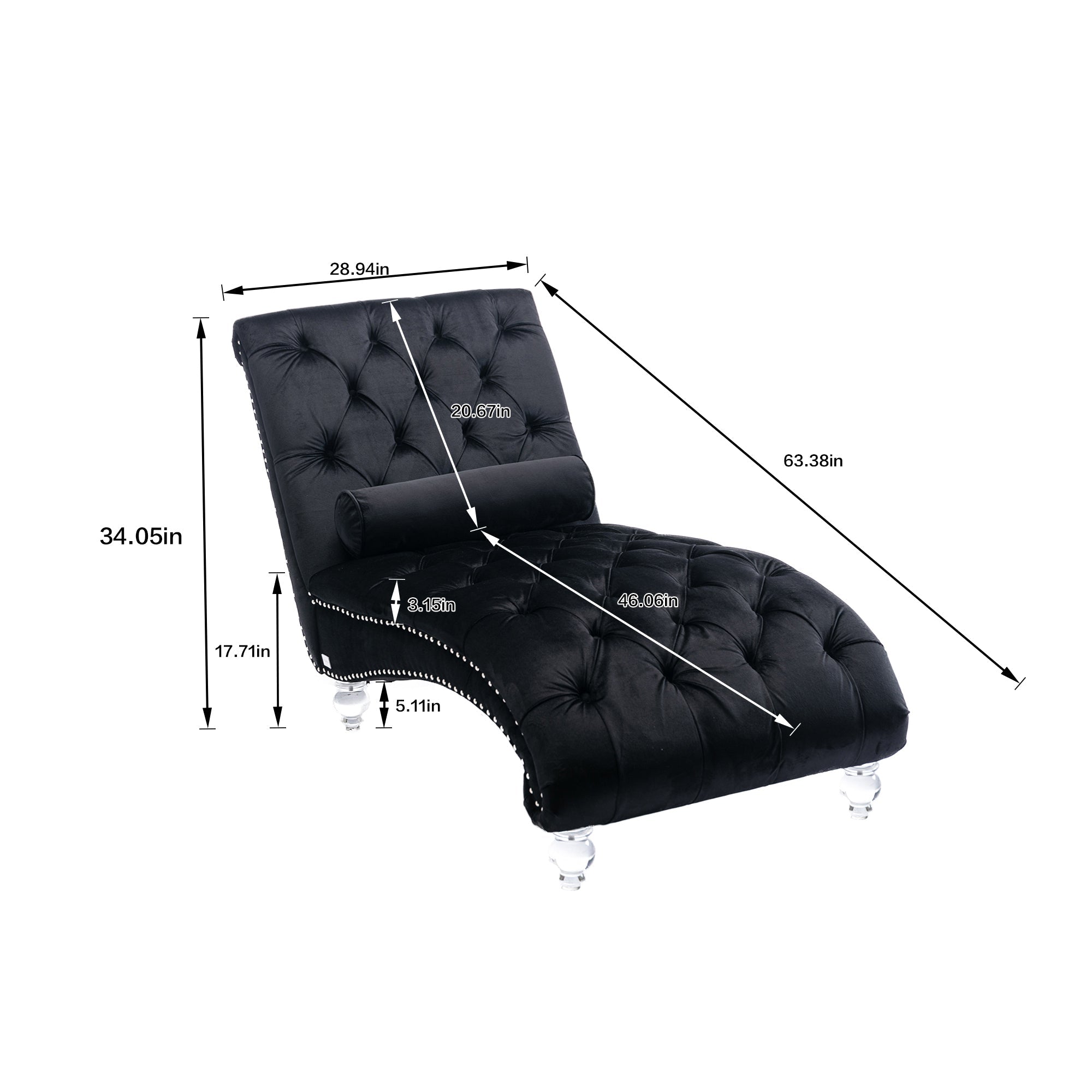 Luxury Tufted Black Velvet Lounge Chair Matching Accent Pillow