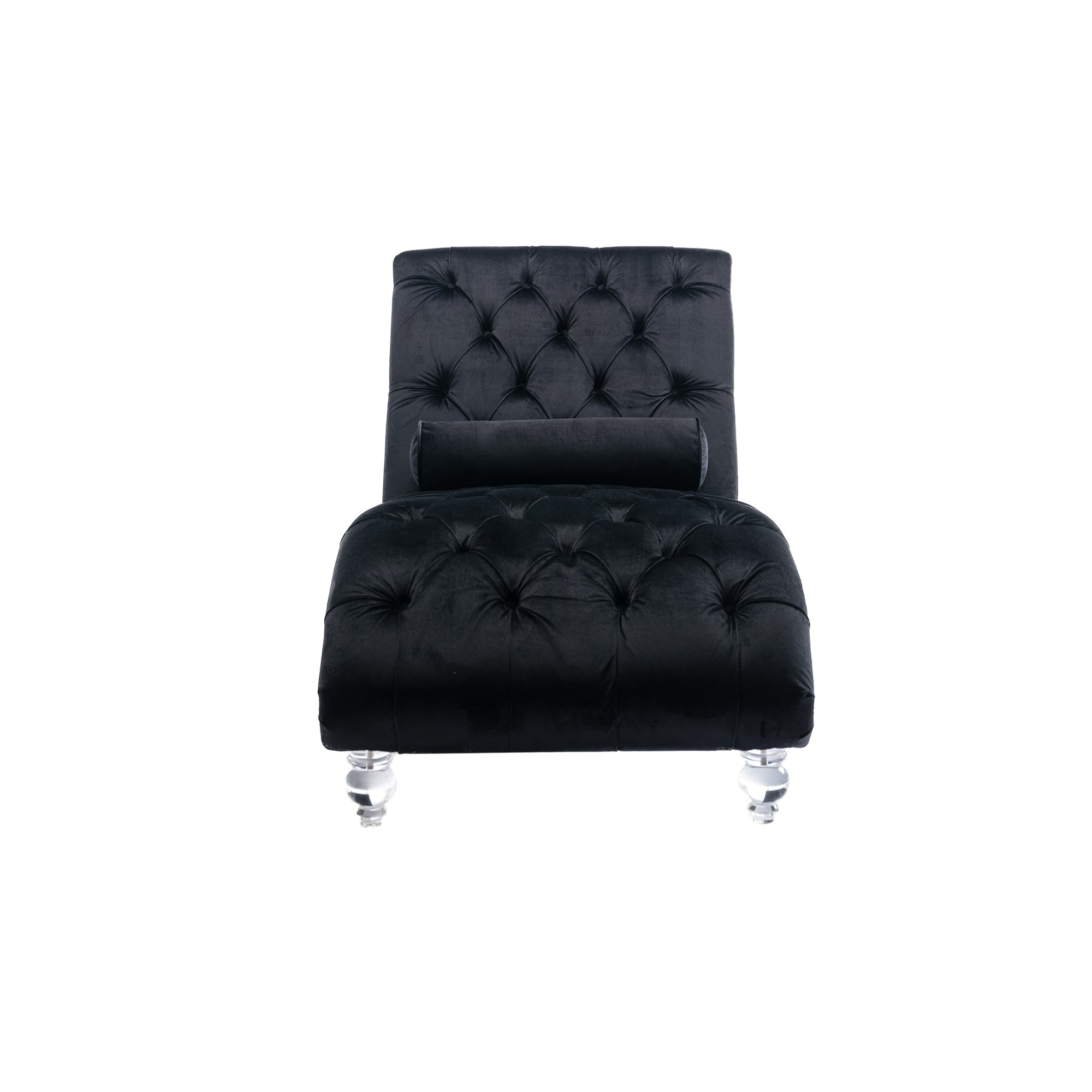 Luxury Tufted Black Velvet Lounge Chair Matching Accent Pillow