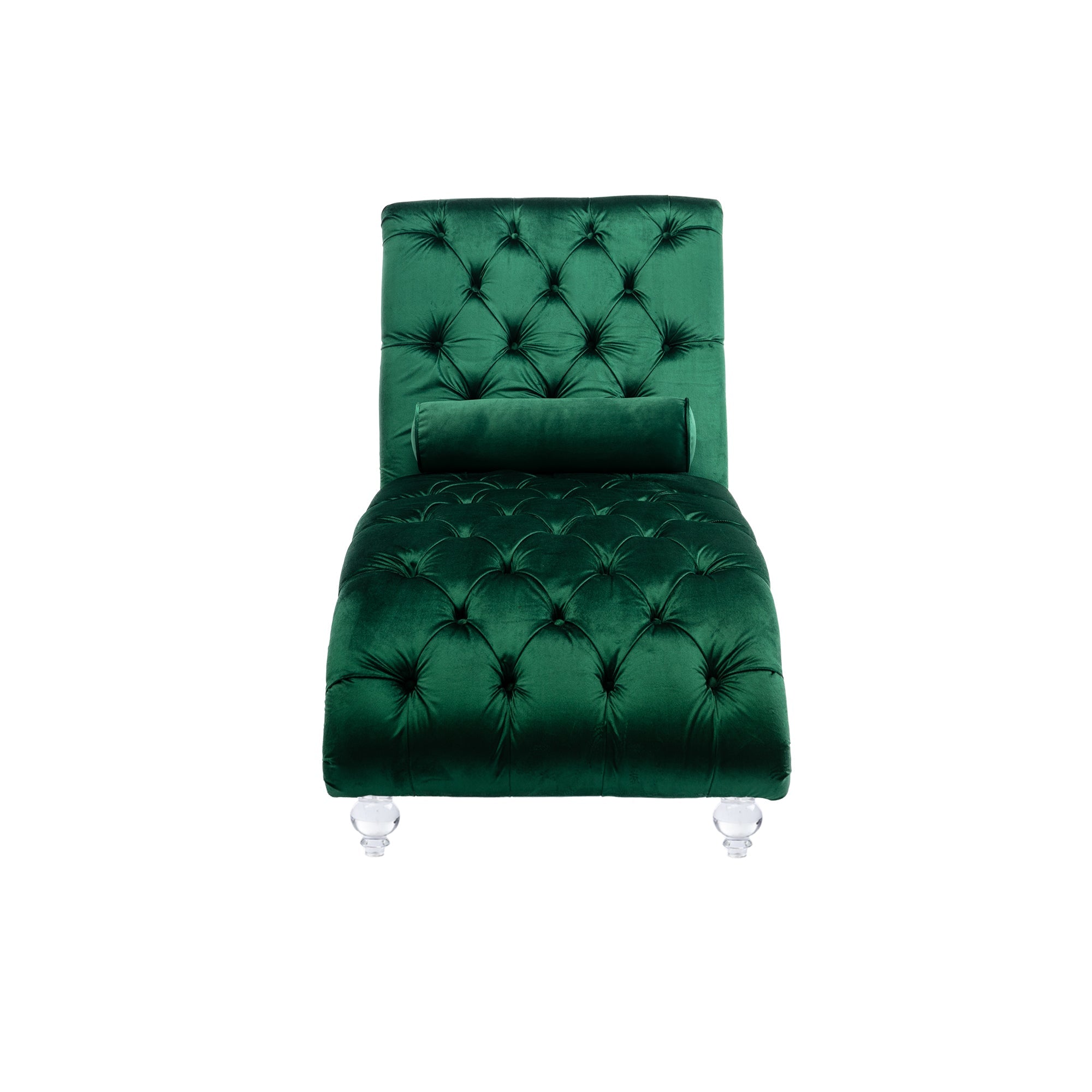 Luxury Tufted Emerald Velvet Lounge Chair Matching Accent Pillow