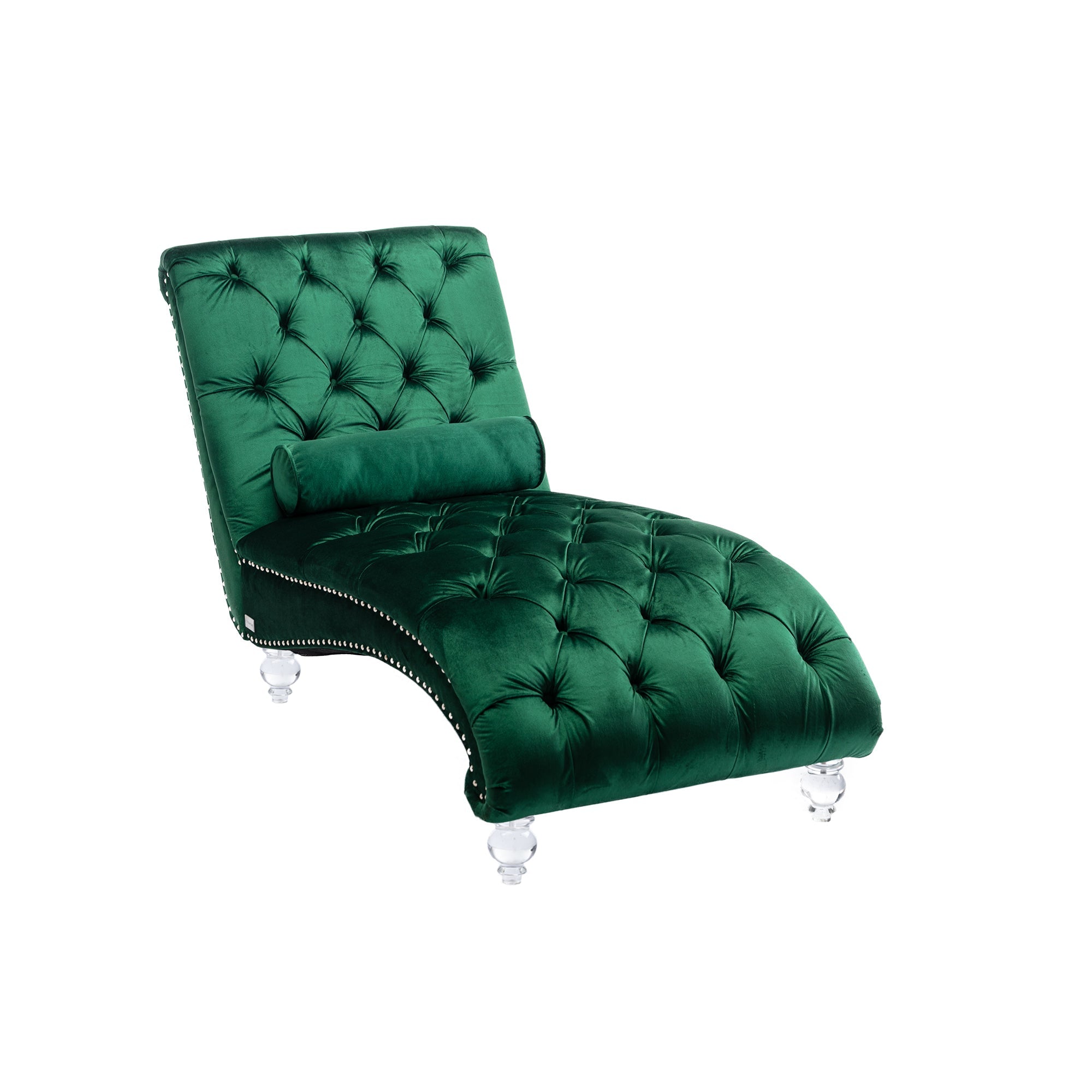 Luxury Tufted Emerald Velvet Lounge Chair Matching Accent Pillow