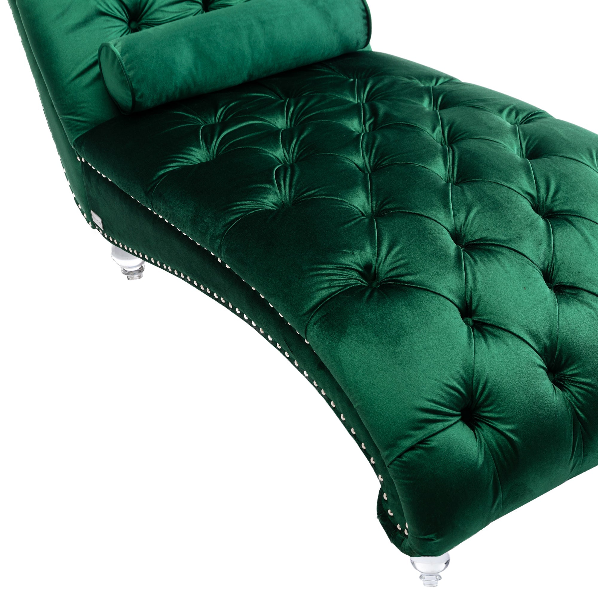 Luxury Tufted Emerald Velvet Lounge Chair Matching Accent Pillow