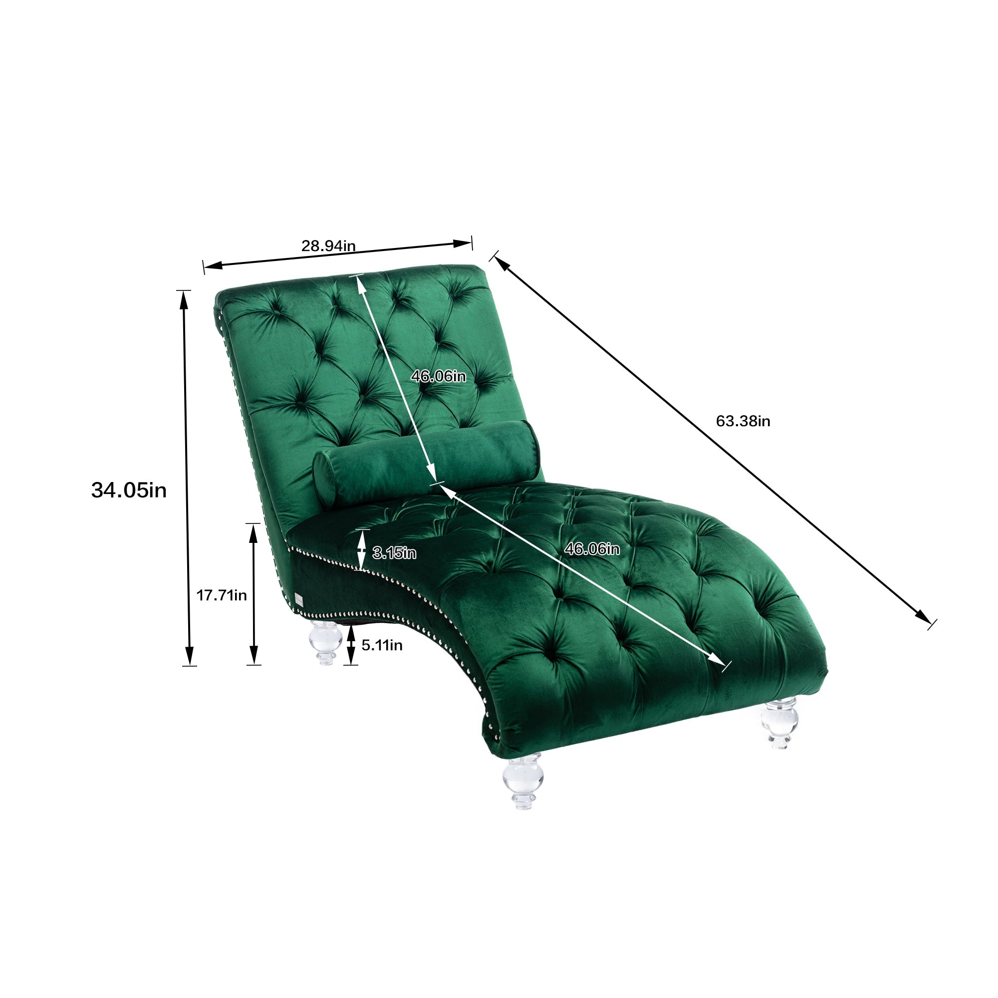 Luxury Tufted Emerald Velvet Lounge Chair Matching Accent Pillow