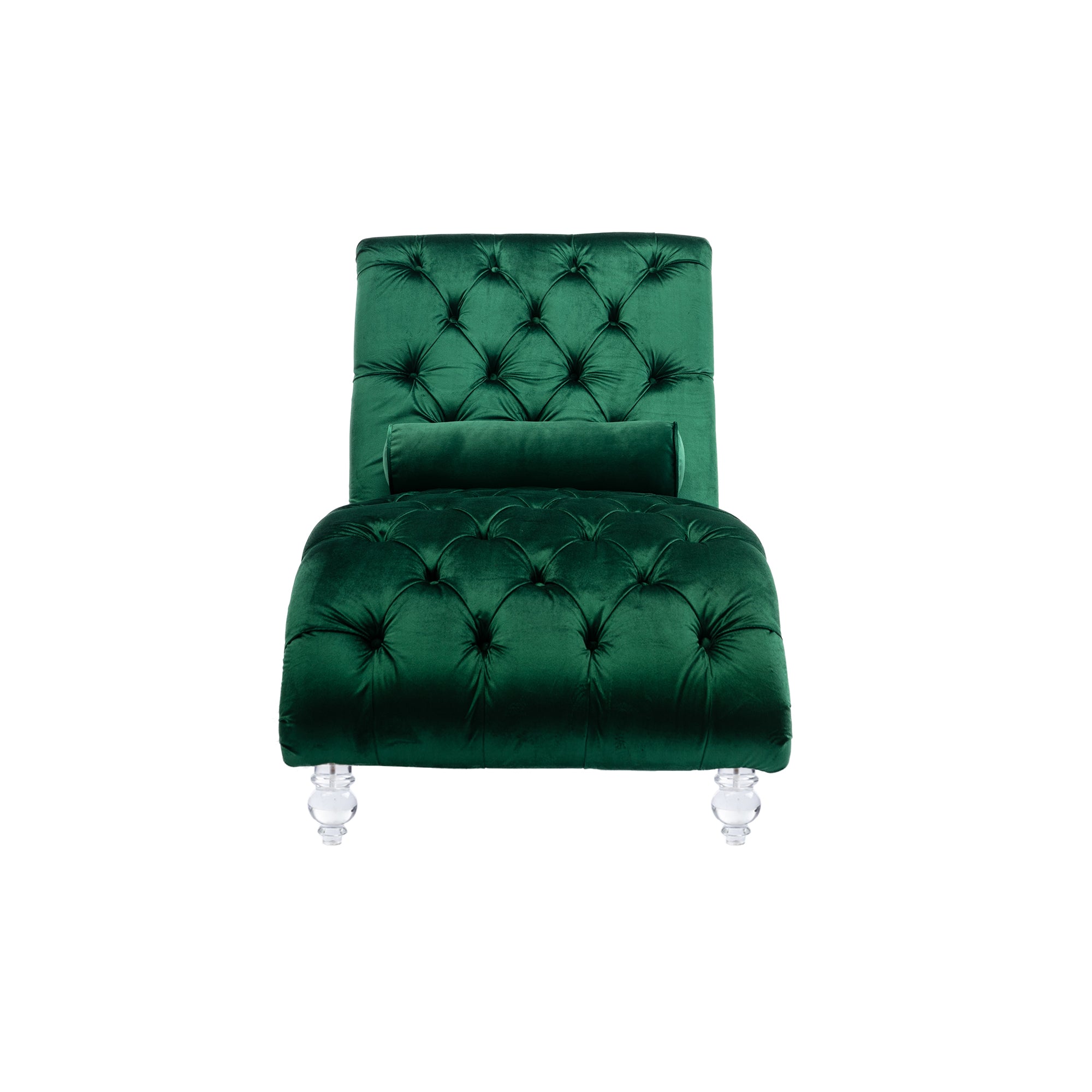 Luxury Tufted Emerald Velvet Lounge Chair Matching Accent Pillow