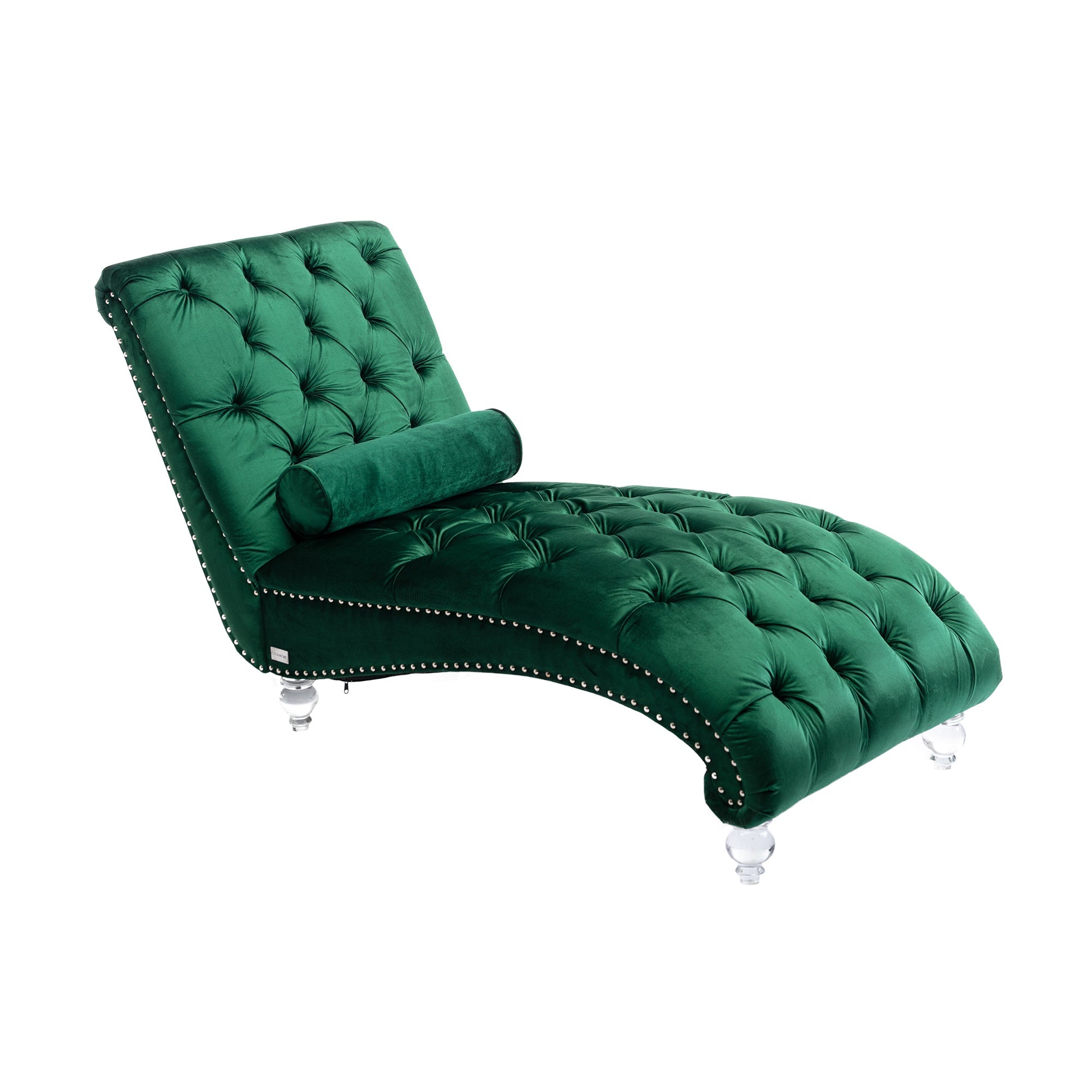 Luxury Tufted Emerald Velvet Lounge Chair Matching Accent Pillow