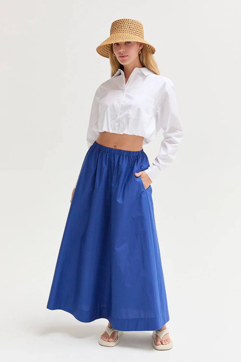 Margo Gathered Poplin Maxi Skirt