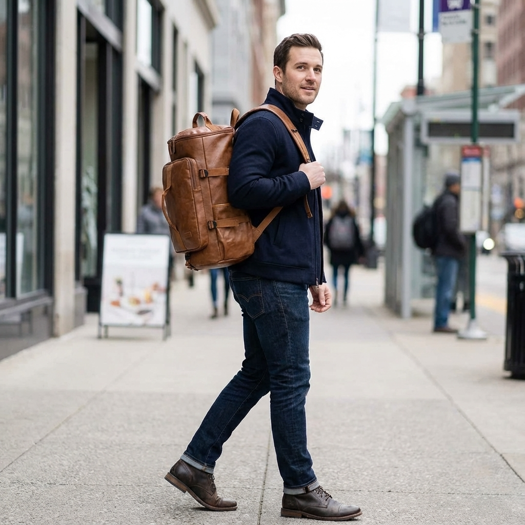 Men's Vegan Leather Duffel Bag – Convertible 35L Travel