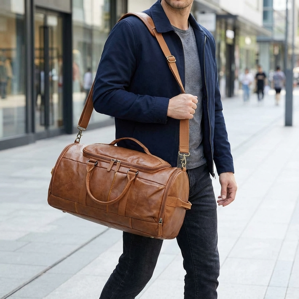 Men's Vegan Leather Duffel Bag – Convertible 35L Travel