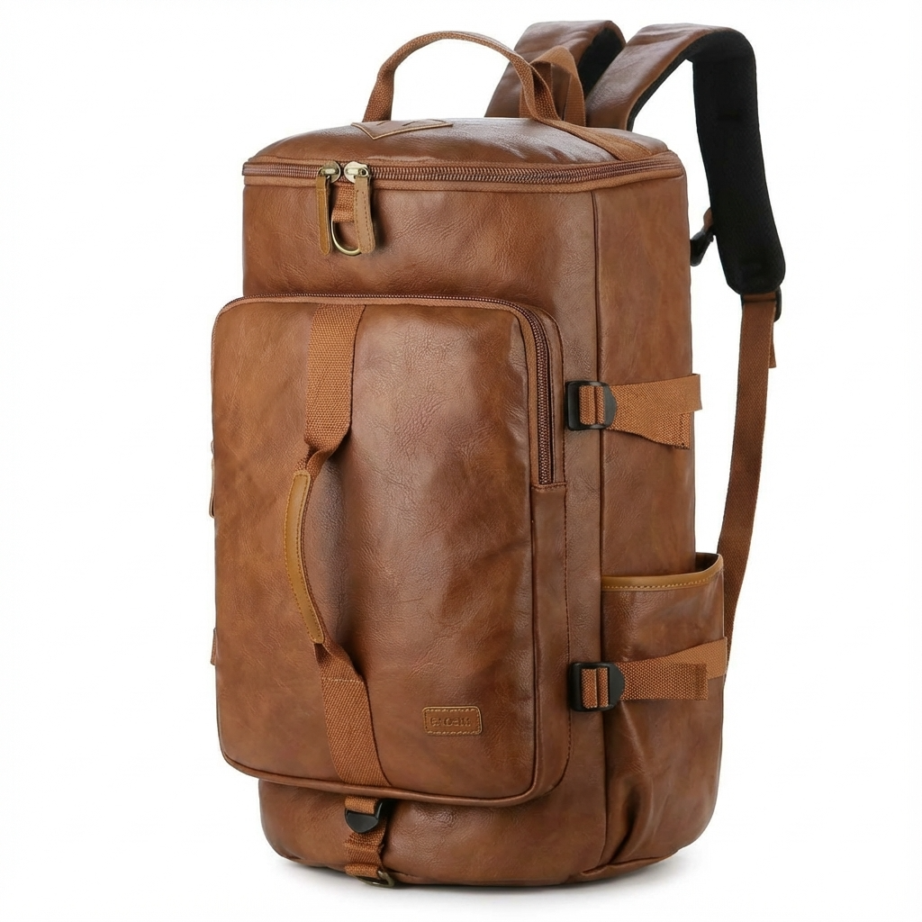 Men's Vegan Leather Duffel Bag – Convertible 35L Travel