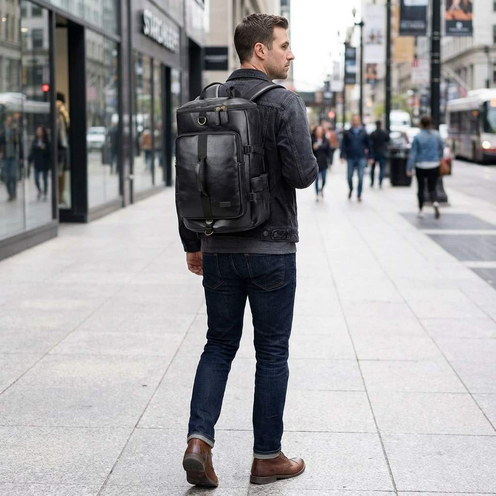 Men's Vegan Leather Duffel Bag – Convertible 35L Travel
